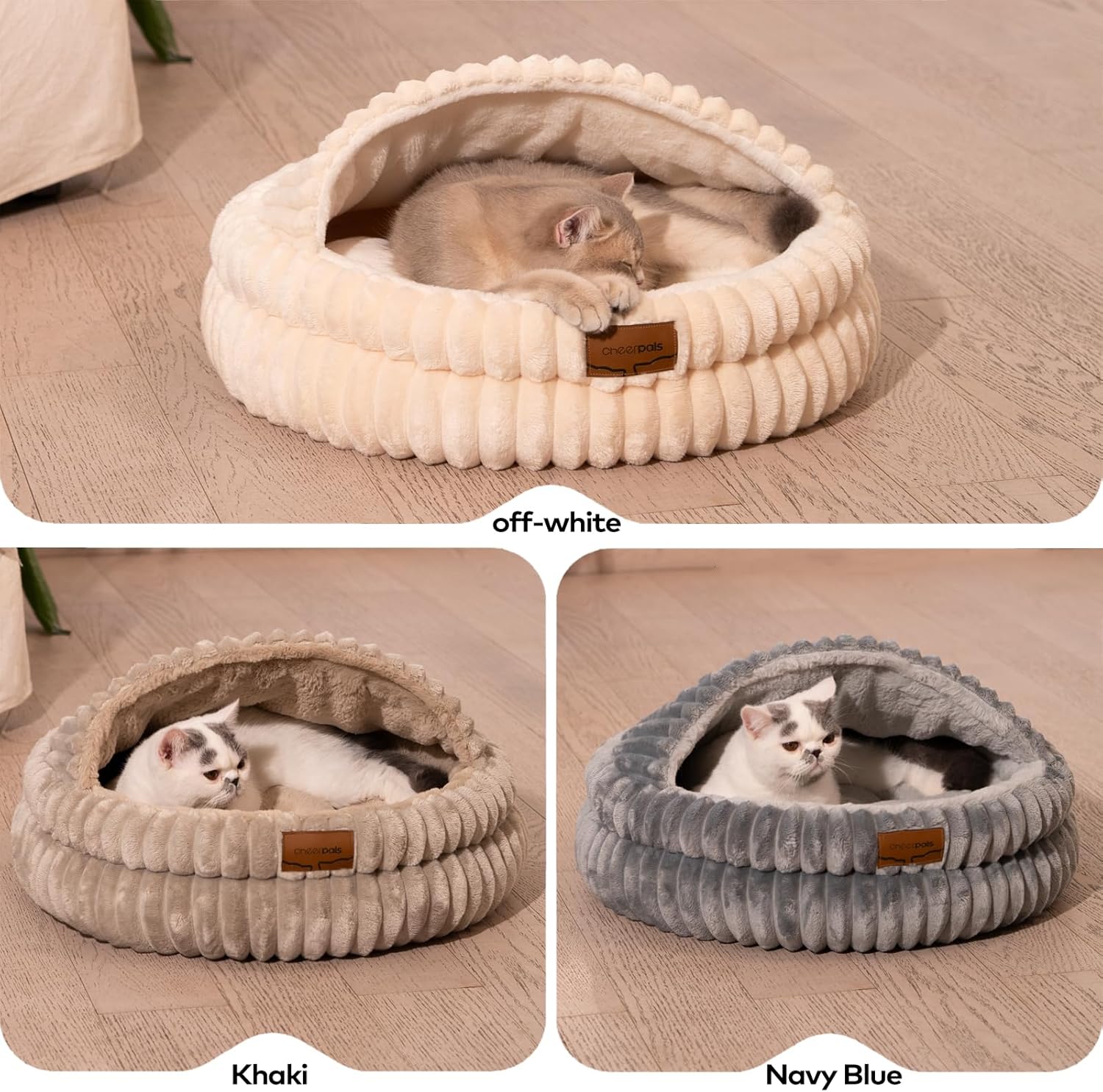 CHEERPALS Cat Cave Bed for Indoor Cats, Washable Covered Cat Bed Hooded Kitty Bed Soft Fluffy Pet Bed for Puppy and Small Dog(Khaki) - Happypetzone.online - Image 8
