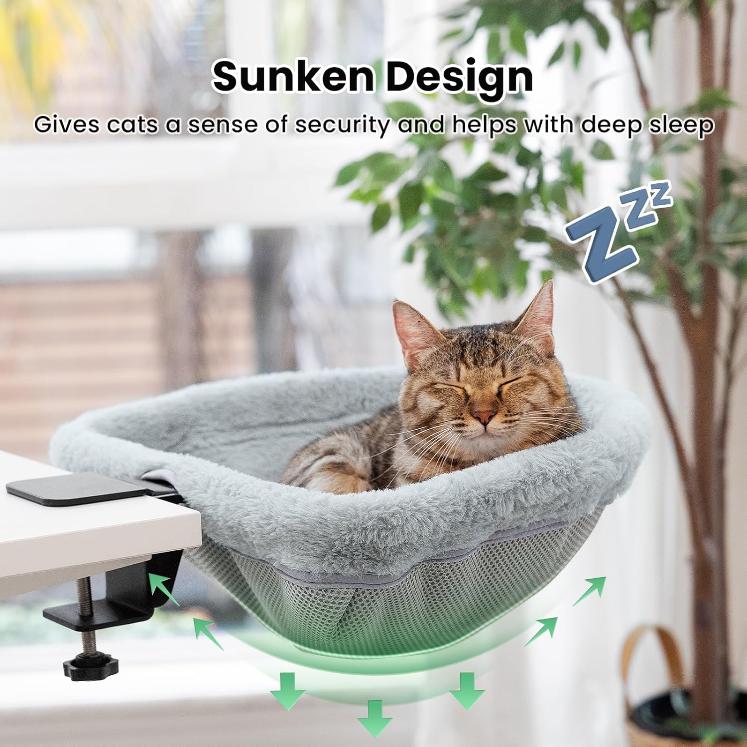 JUNSPOW Cat Desk Bed - One-Click Folding,Sunken Design & Space-Saving Semi-Circular Cat Bed, Soft Faux Rabbit Fur Material, Suitable for Various Desktops-Maximum Hold Up to 40lb - Happypetzone.online - Image 3