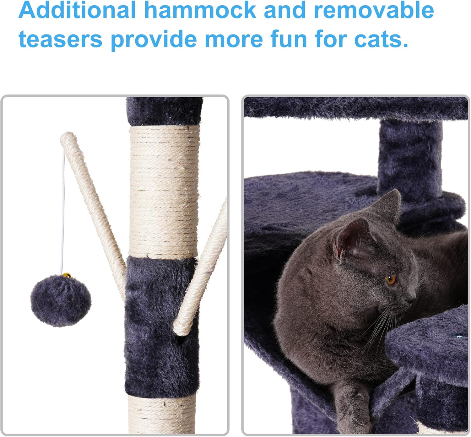 Hey-brother Cat Tree, 71 inches XL Large Cat Tower for Indoor Cats, Multi-Level Cat House with 3 Padded Perches, Big Scratcher, Cozy Basket, 2 Cat Condos and Scratching Posts, Smoky Gray MPJ034G - Happypetzone.online - Image 4