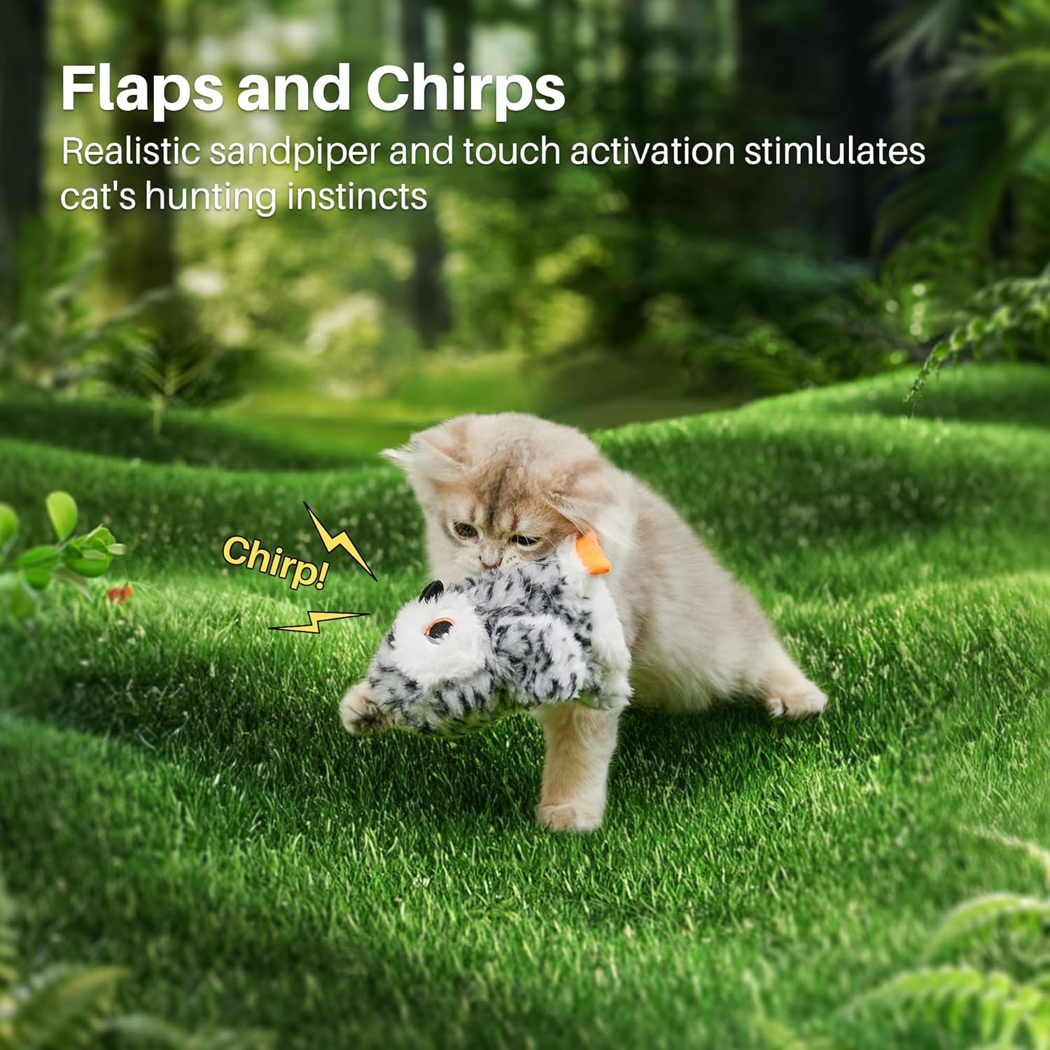 Potaroma Flapping Owl Cat Toys (No Flying), Lifelike Bird Chirp, Rechargeable Touch Activated Kitten Toy, Interactive Catnip Kicker Exercise Toys 4.0" for All Breeds - Happypetzone.online - Image 2