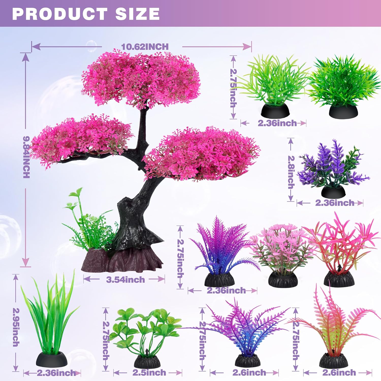 Ameliade Aquarium Artificial Plastic Plants Decoration, Pink Cherry Blossom Tree Aquarium Decor Set, Goldfish Betta Fish Tank Decorations Hides Accessories(Pink - Happypetzone.online - Image 2