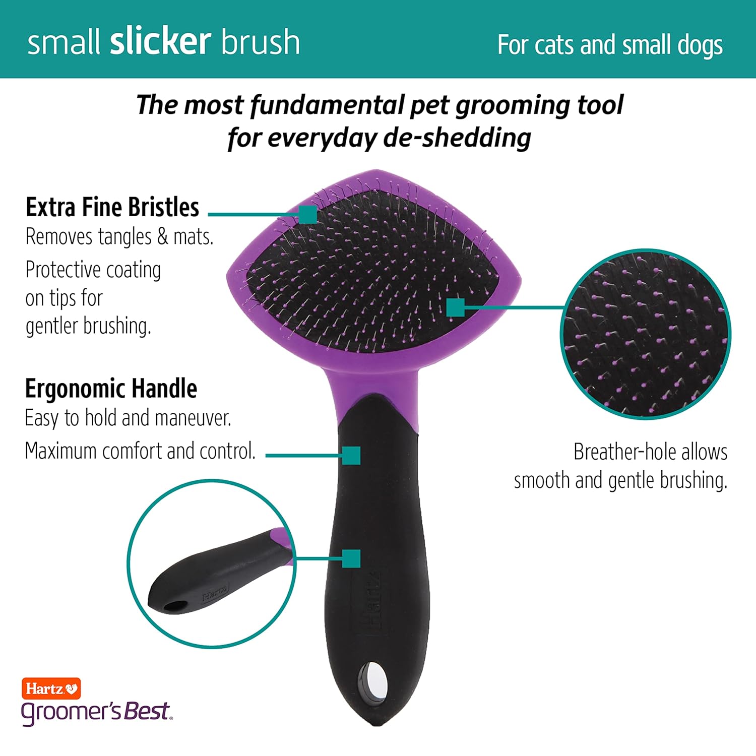 Hartz Groomer's Best Small Slicker Brush for Cats and Small Dogs, Black/Violet, 1 Count - Happypetzone.online - Image 4