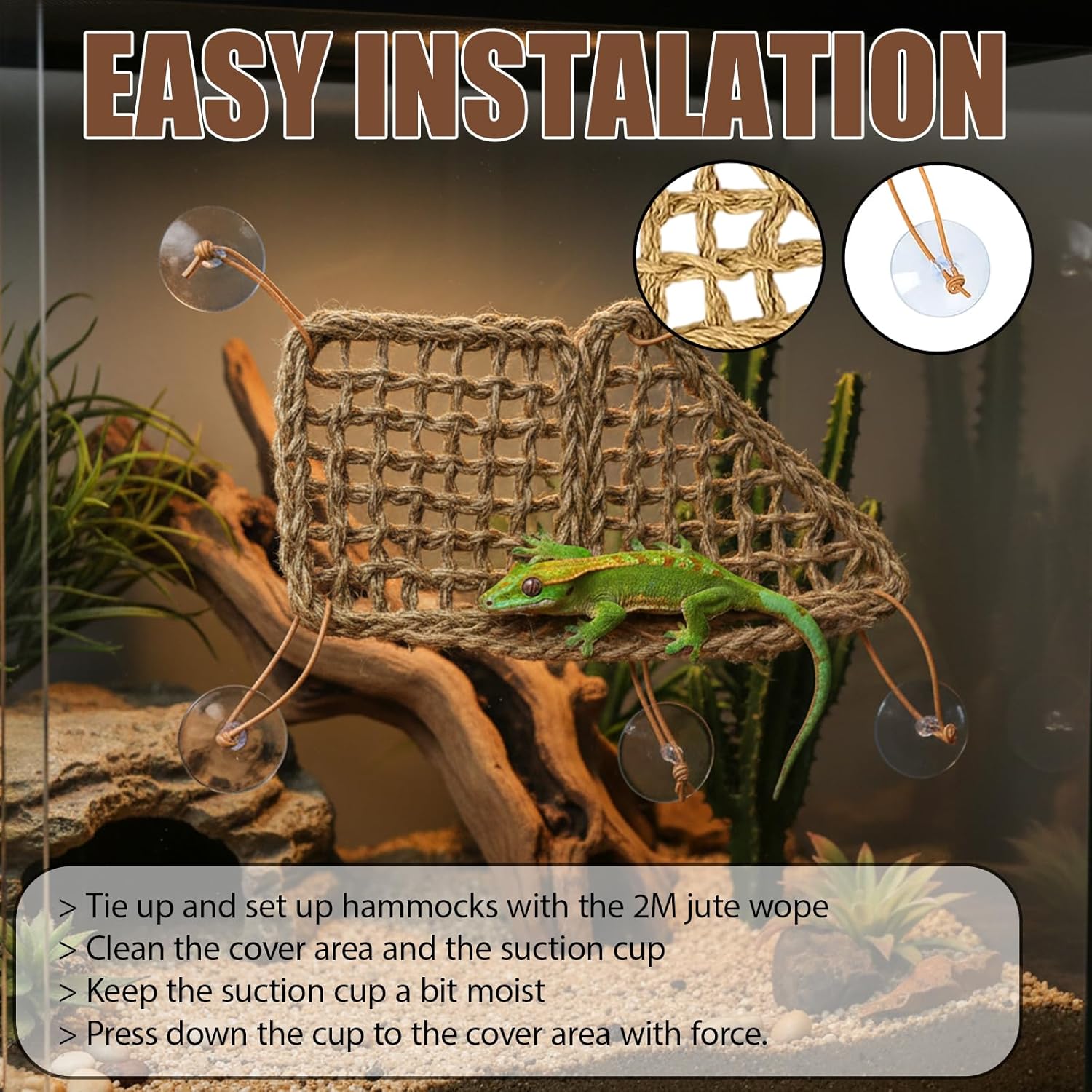 3PC Reptile Hammock, Bearded Dragon Hammock, Climbing Set with Wooden Ladder, Ideal for Reptile Habitat Enrichment, Includes Triangle and Square Pads for Lizards, Geckos, Tortoises - Happypetzone.online - Image 4