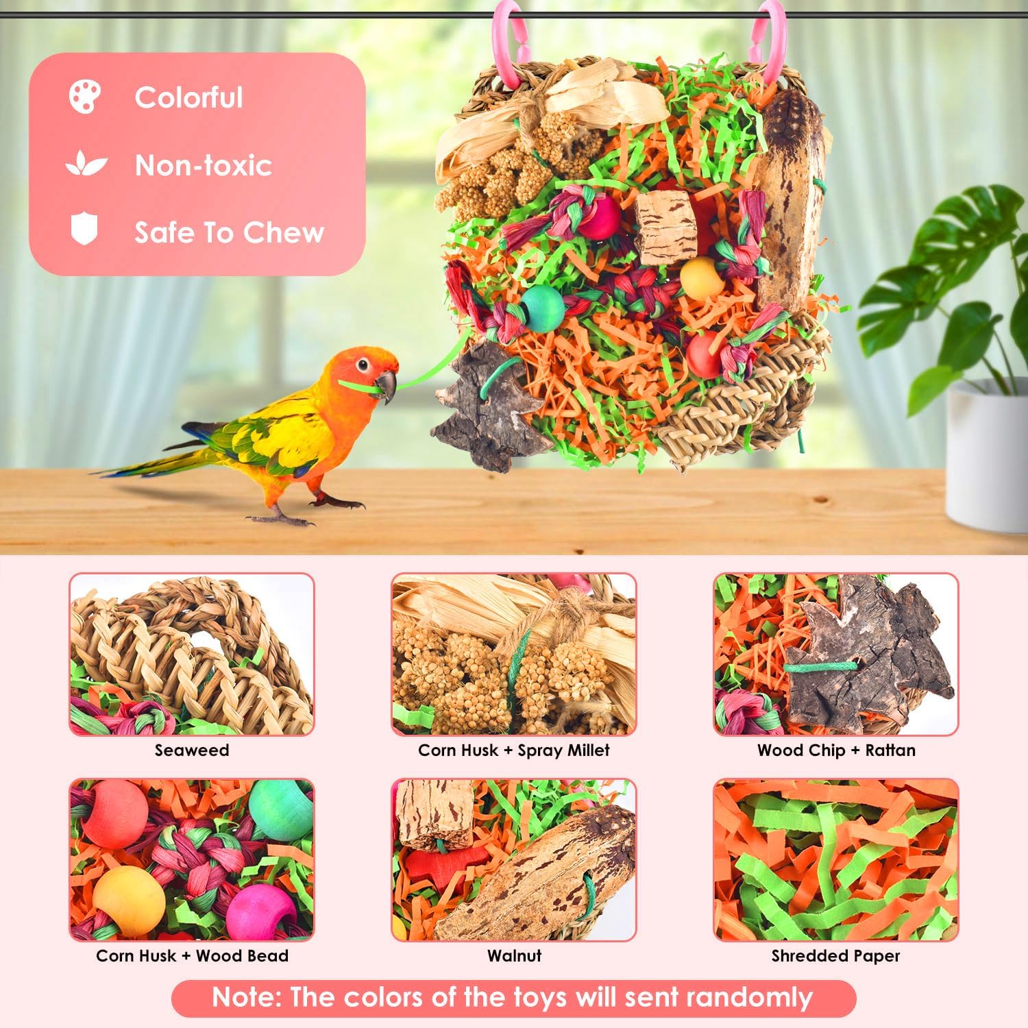 KATUMO Bird Toys, Parakeet Grass Mat Foraging Toy Parrot Shredding Hanging for Cockatiel Lovebird Parakeet Budgie Small-Medium Birds - Happypetzone.online - Image 3