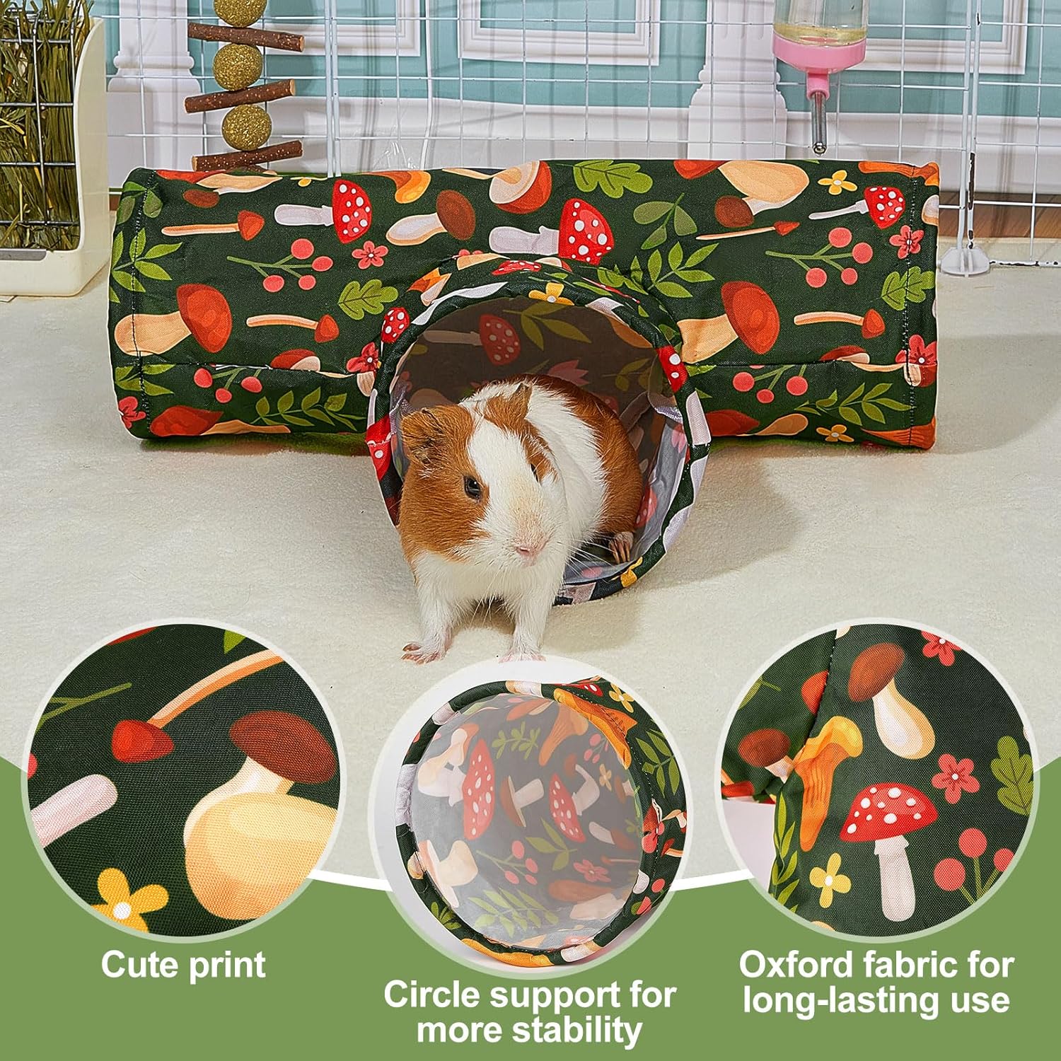 Bienbee Guinea Pig Tunnel, 3 Way Washable Guinea Pig Hideout,Foldable Rabbit Tunnel Guinea Pigs Toys for Bunny Hamster Chinchilla Ferret Rabbit Guinea Pigs Accessories Mushroom - Happypetzone.online - Image 3