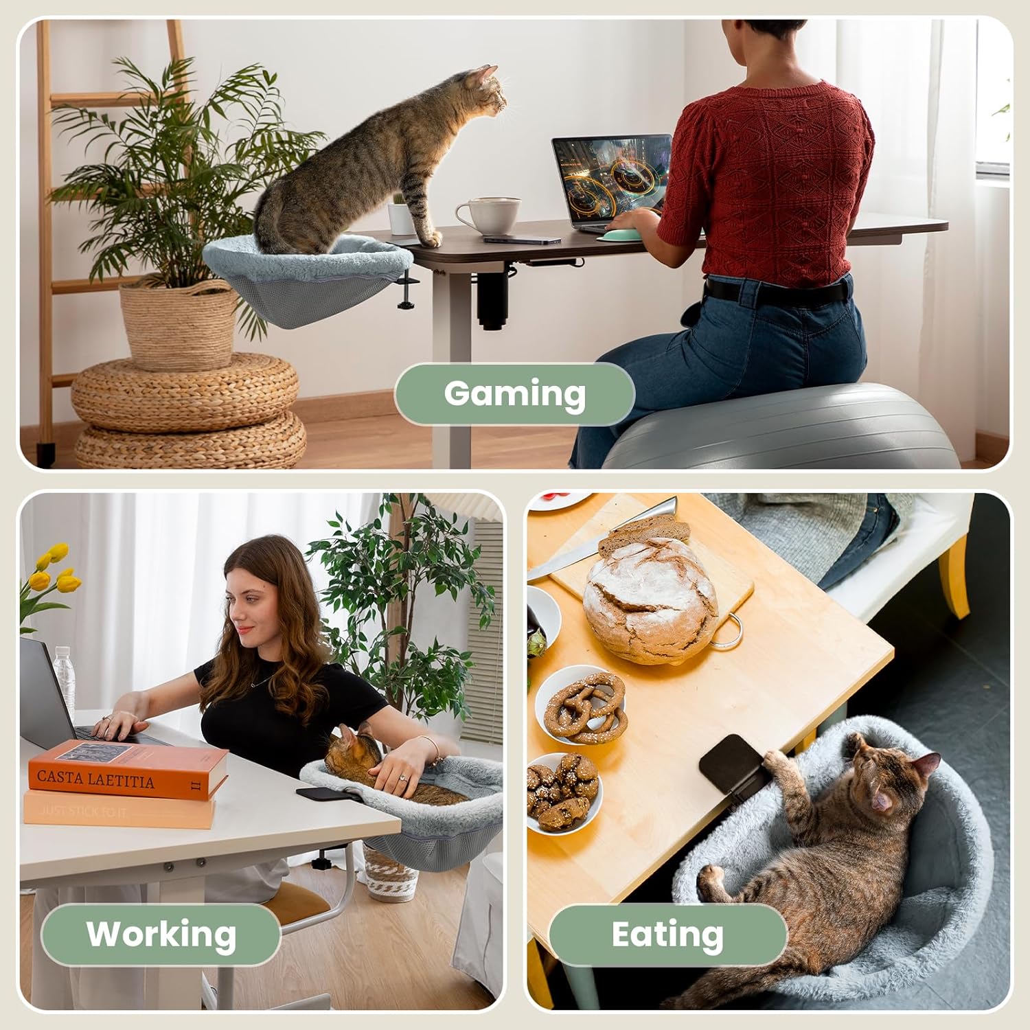JUNSPOW Cat Desk Bed - One-Click Folding,Sunken Design & Space-Saving Semi-Circular Cat Bed, Soft Faux Rabbit Fur Material, Suitable for Various Desktops-Maximum Hold Up to 40lb - Happypetzone.online - Image 7