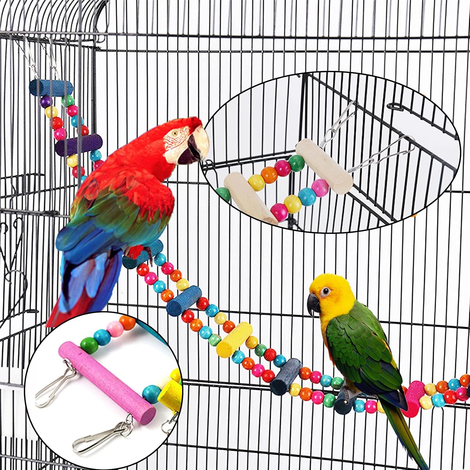 Hamiledyi Bird Parrot Swing Chewing Toy Set 15PCS Wooden Hanging Bell with Hammock Climbing Ladders Colorful Pet Birds Cage Toys for Small Parakeet Cockatiel Finches Conures Budgie Macaws Love Birds - Happypetzone.online - Image 4