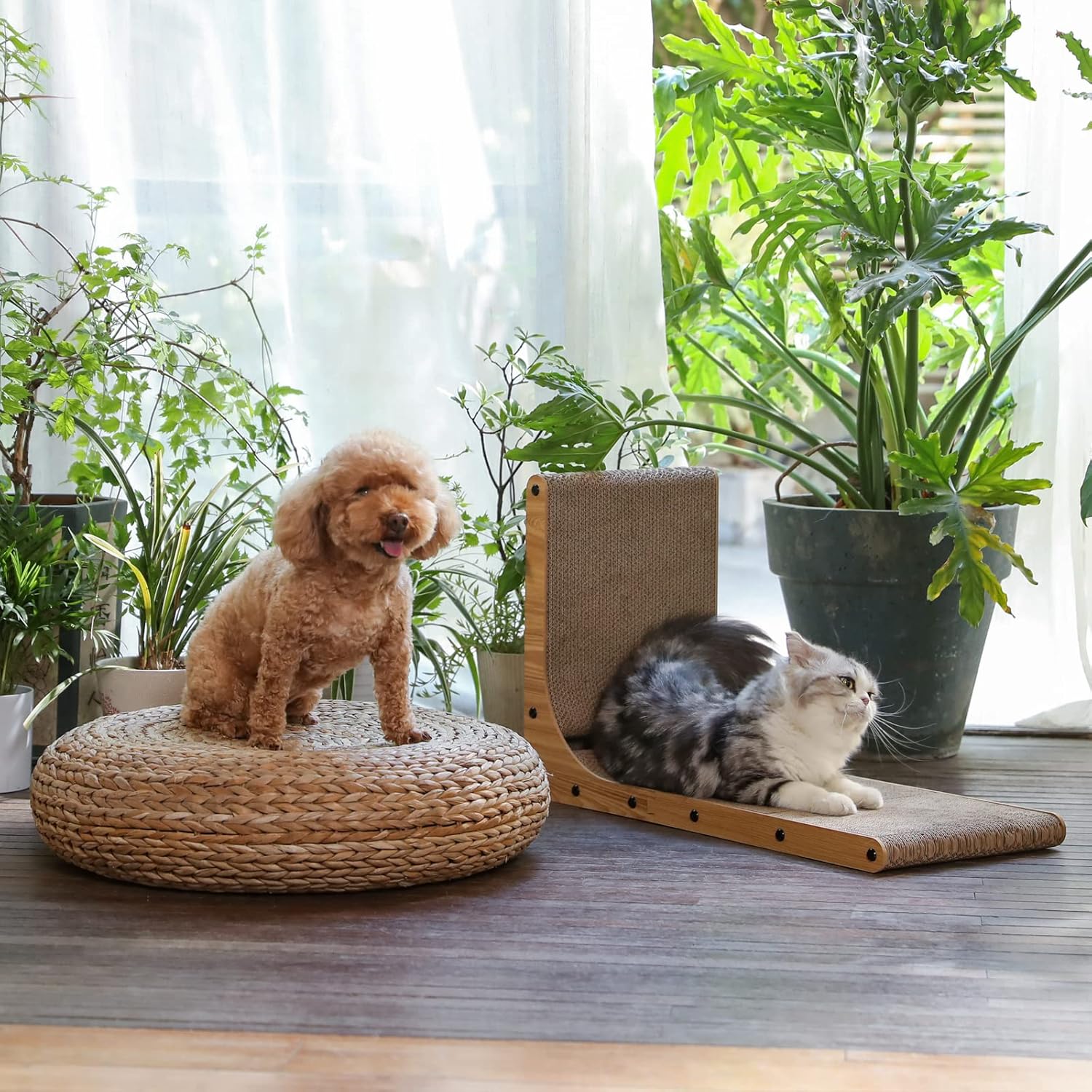 FUKUMARU Cat Scratcher, 26.8 Inch L Shape Cat Scratch Pad Wall Mounted, Cat Scratching Cardboard with Ball Toy for Indoor Cats, Large Size - Happypetzone.online - Image 4