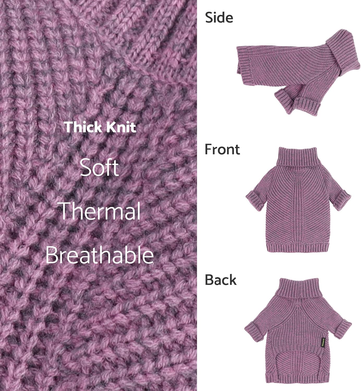 Fitwarm Thermal Knitted Dog Sweater Doggy Winter Coat Pet Clothes Doggie Turtleneck Jacket Puppy Outfits Cat Sweatsuit Lavender Purple Medium - Happypetzone.online - Image 5