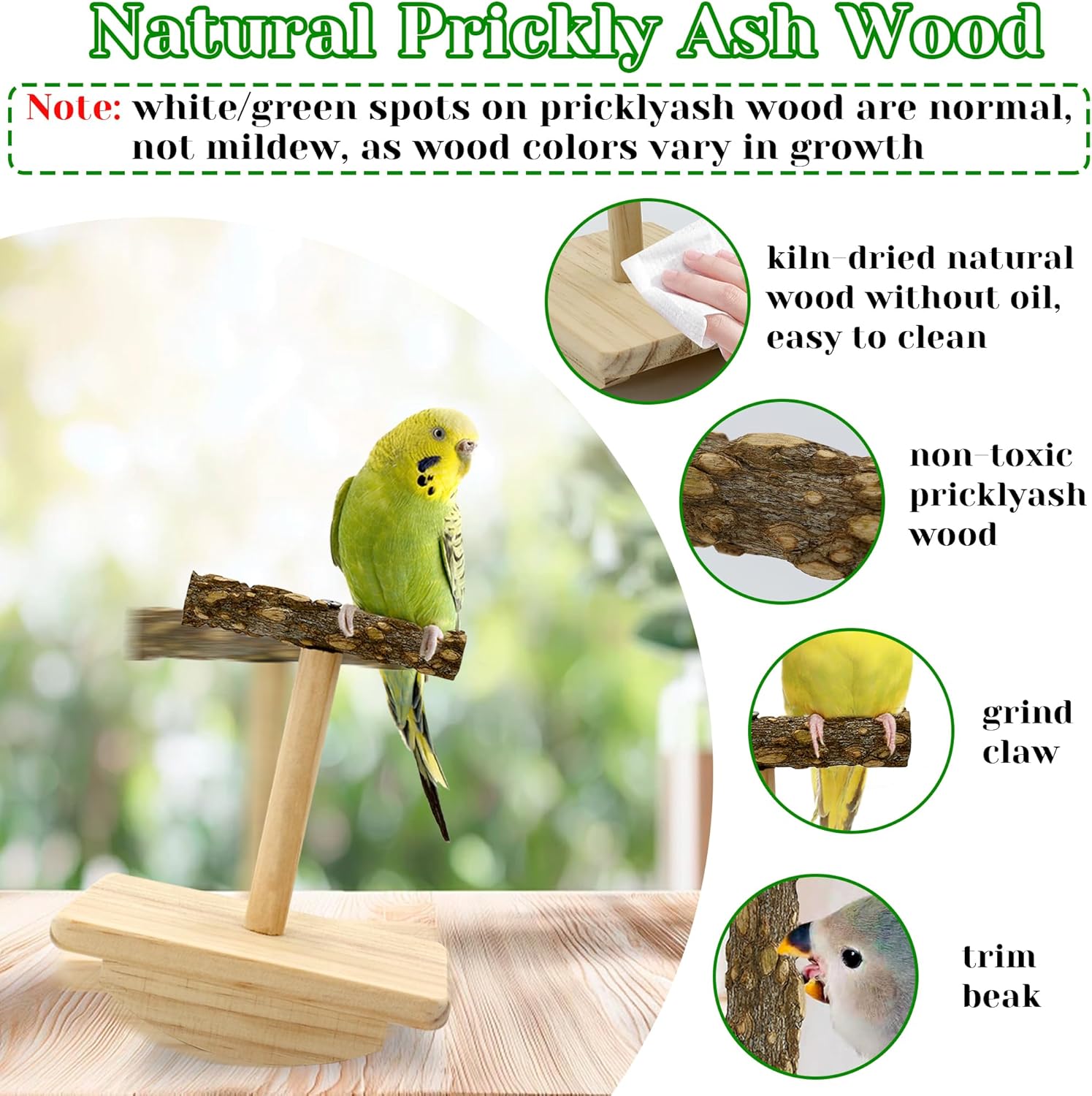 Natural Wood Bird Perch Stand Training, Intelligence Puzzle Enrichment Toys for Parakeets, Wooden Parrot Perch Platform, Bird Playground Play Stands for Conure, Cockatiel, Budgie Interactive Toys - Happypetzone.online - Image 3