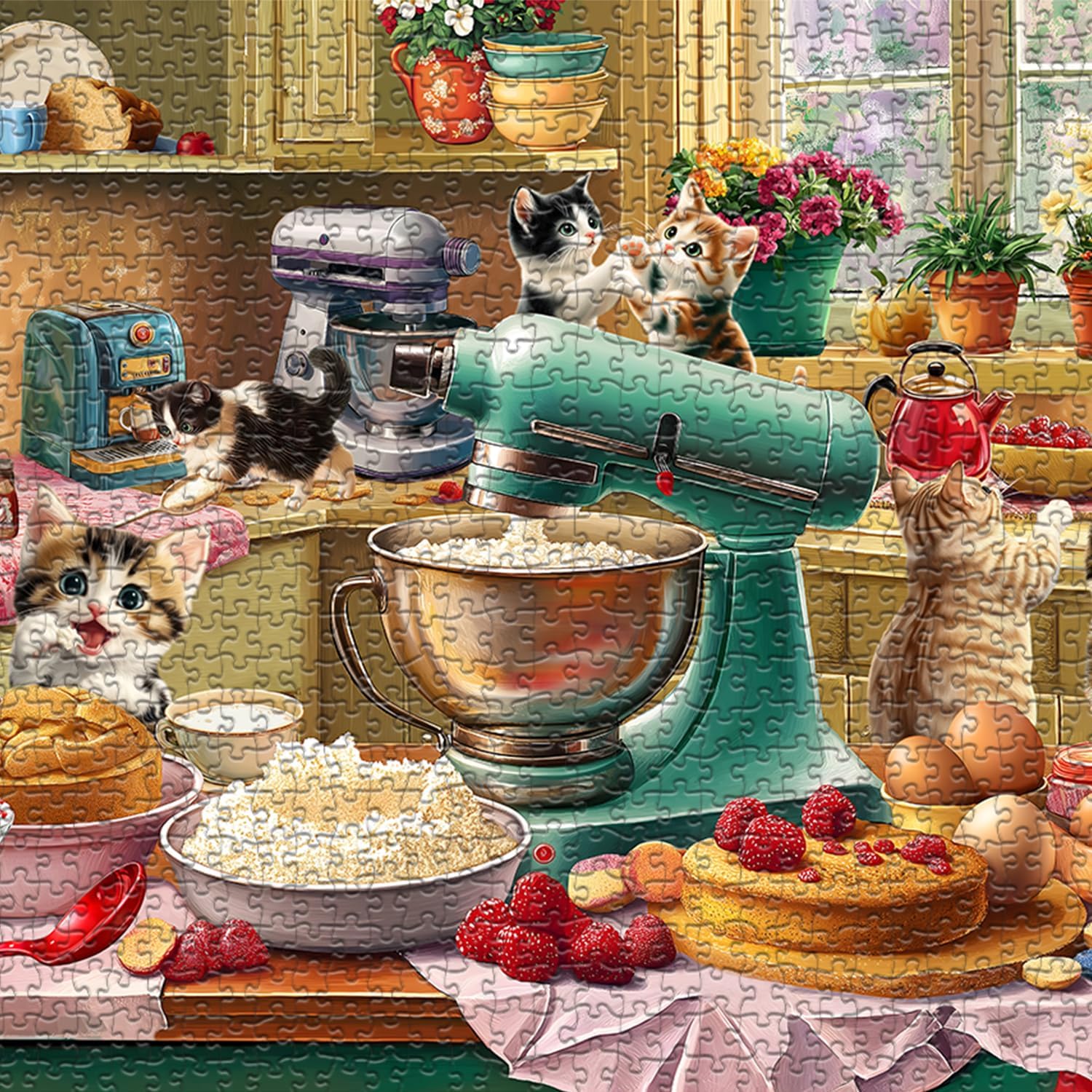 Cat Puzzles for Adults 1000 Pieces, Funny Puzzles Kittens, Food Cake Cat in Kitchen Puzzle, Animal Kitty Jigsaw Puzzle Challenge - Happypetzone.online - Image 2