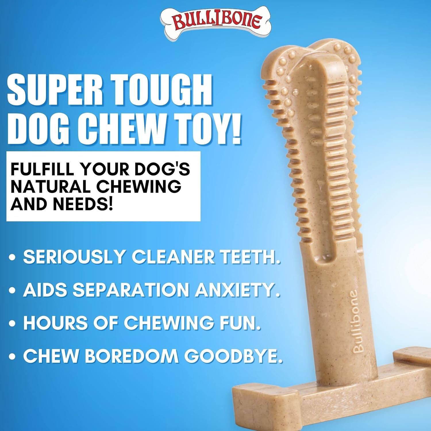 Bullibone SuperBrush Dog Dental Chew Toy for Large Breeds - Long Lasting Nylon Toothbrush Stick for Teeth Cleaning, Rawhide Free, Made in USA, Apple Cinnamon - Happypetzone.online - Image 2