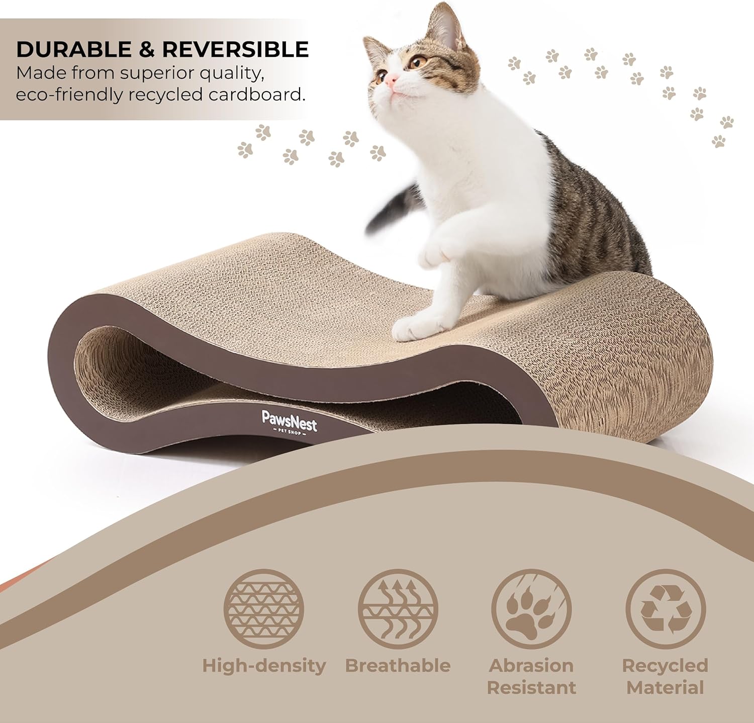 Paws NEST Scratch Lounge for Cats, 21.6 Inch Cat Lounger Scratcher, Infinity Cat Scratcher, Reversible, Non-Toxic & Durable, Includes Premium Organic Catnip - Happypetzone.online - Image 2