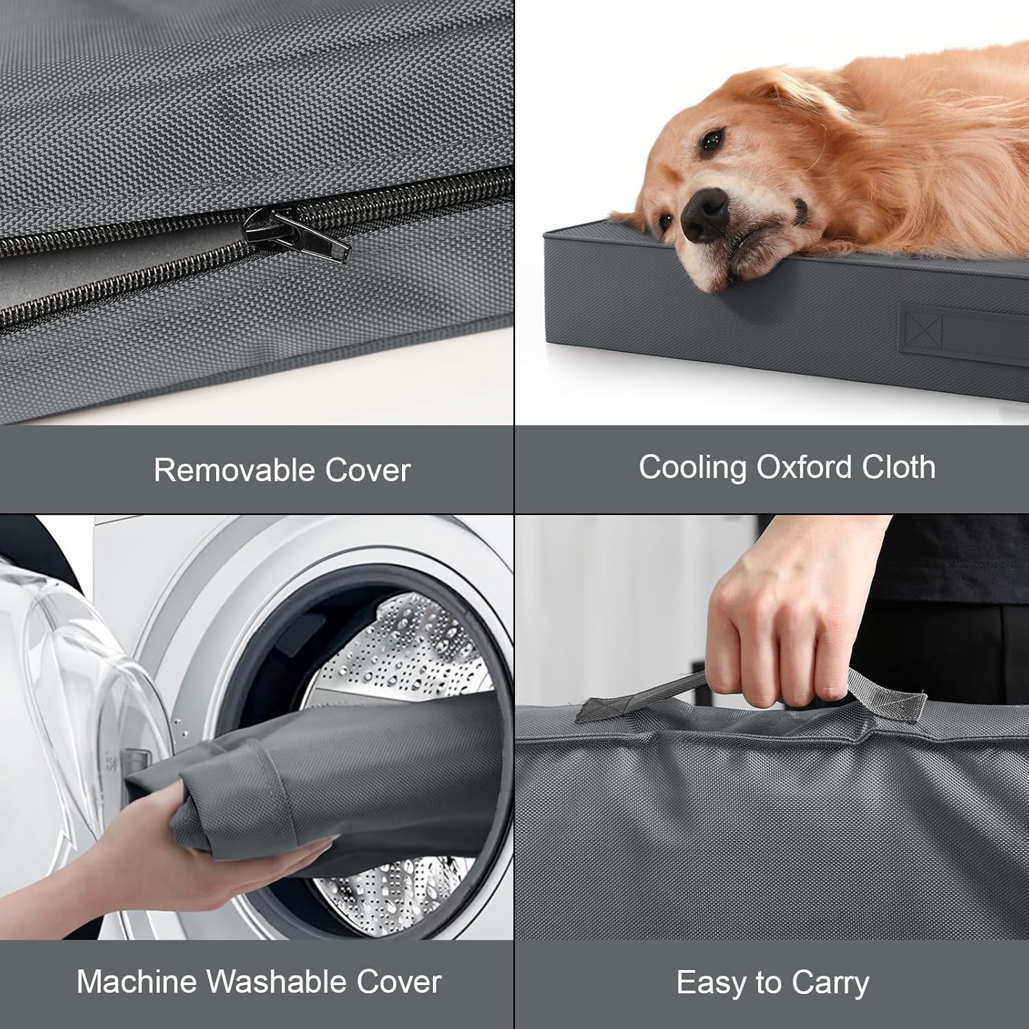Outdoor Orthopedic Dog Bed, Waterproof Dog Bed for Large Dogs 36x27 Inch, Egg Crate Foam Pet Mat with Washable Removable Oxford Cooling Cover, Grey - Happypetzone.online - Image 6