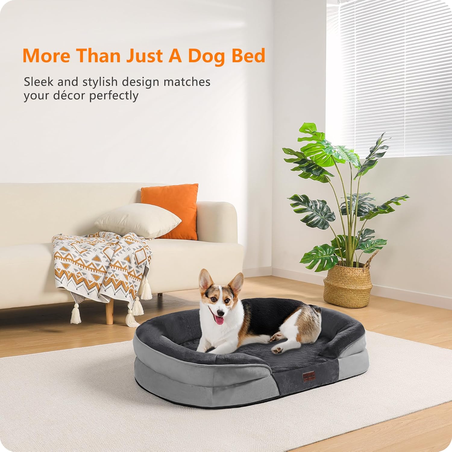 Dwanton Orthopedic Dog Bed for Medium Dogs with Gel Memory Foam, Waterproof Dog Sofa, Washable Pet Bed with Four Sided Bolster Cushion, Removable Cover & Non-Slip Bottom, 36", Dark Gray - Happypetzone.online - Image 2