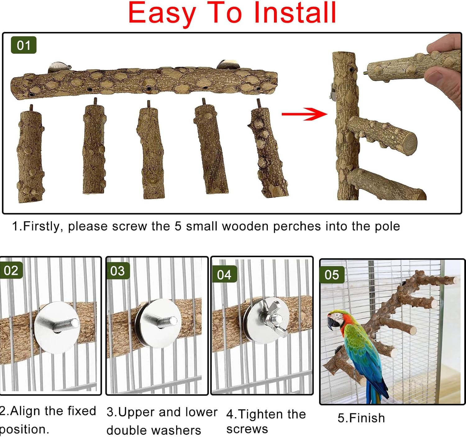 Bird Parrot Ladder Perch for Cage, Nature Wooden Bird Bridge Exercise Stands Parrot Climbing Chewing Toys for Small Animal - Happypetzone.online - Image 5