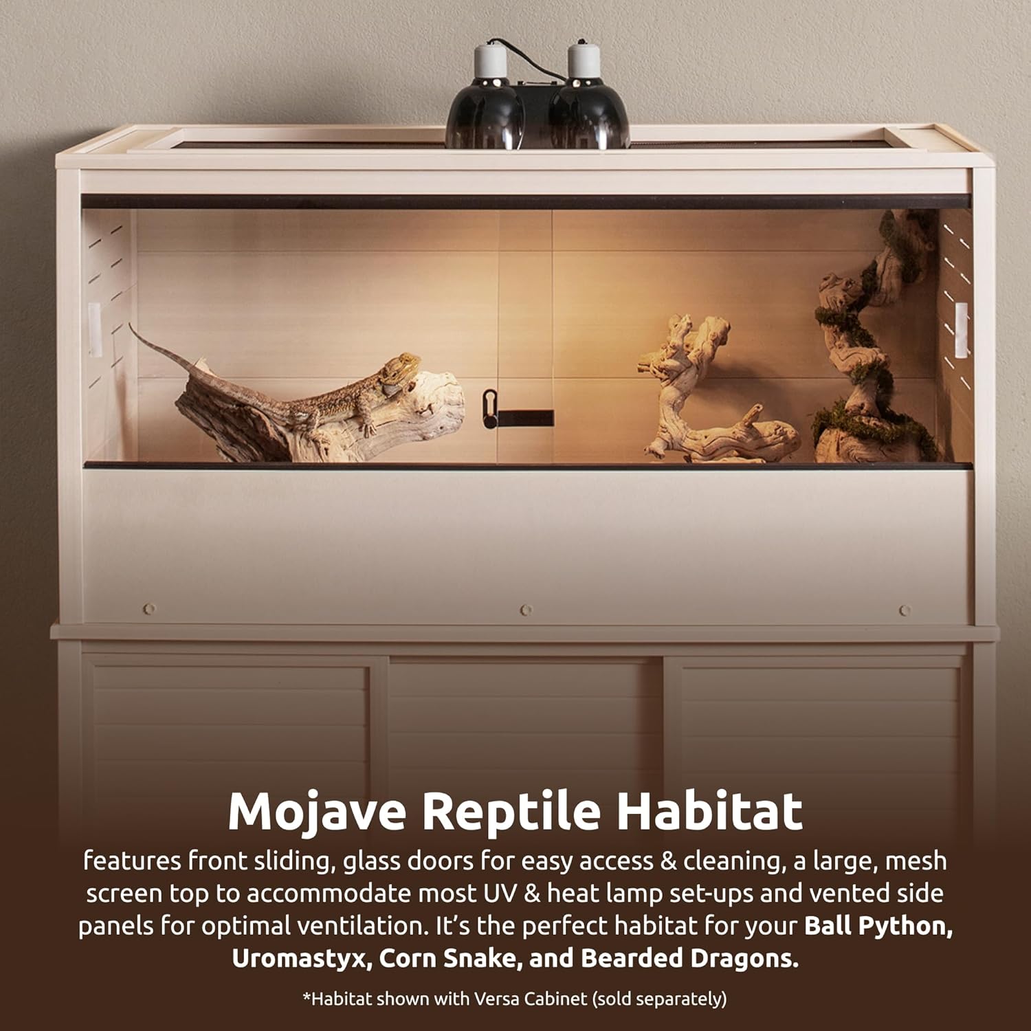 New Age Pet ECOFLEX 48" Wide Large Reptile Habitat, Mojave Lounge for Snakes, Tortoises & Lizards in Maple, Black & Grey, Easy Assembly, Sliding Glass Doors & Mesh Top - Happypetzone.online - Image 2