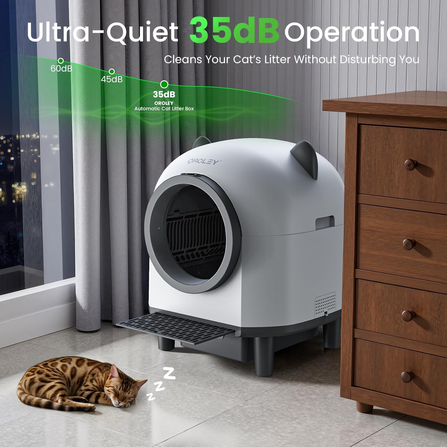 OROLEY Self Cleaning Litter Box, Automatic Litter Box,Odor Control Robot, Cat Ears Design,APP Real-Time Monitor, Cat Litter-Boxs for Multiple Cats,Infrared Safety Sensor, with 1 Trash Bag - Happypetzone.online - Image 5