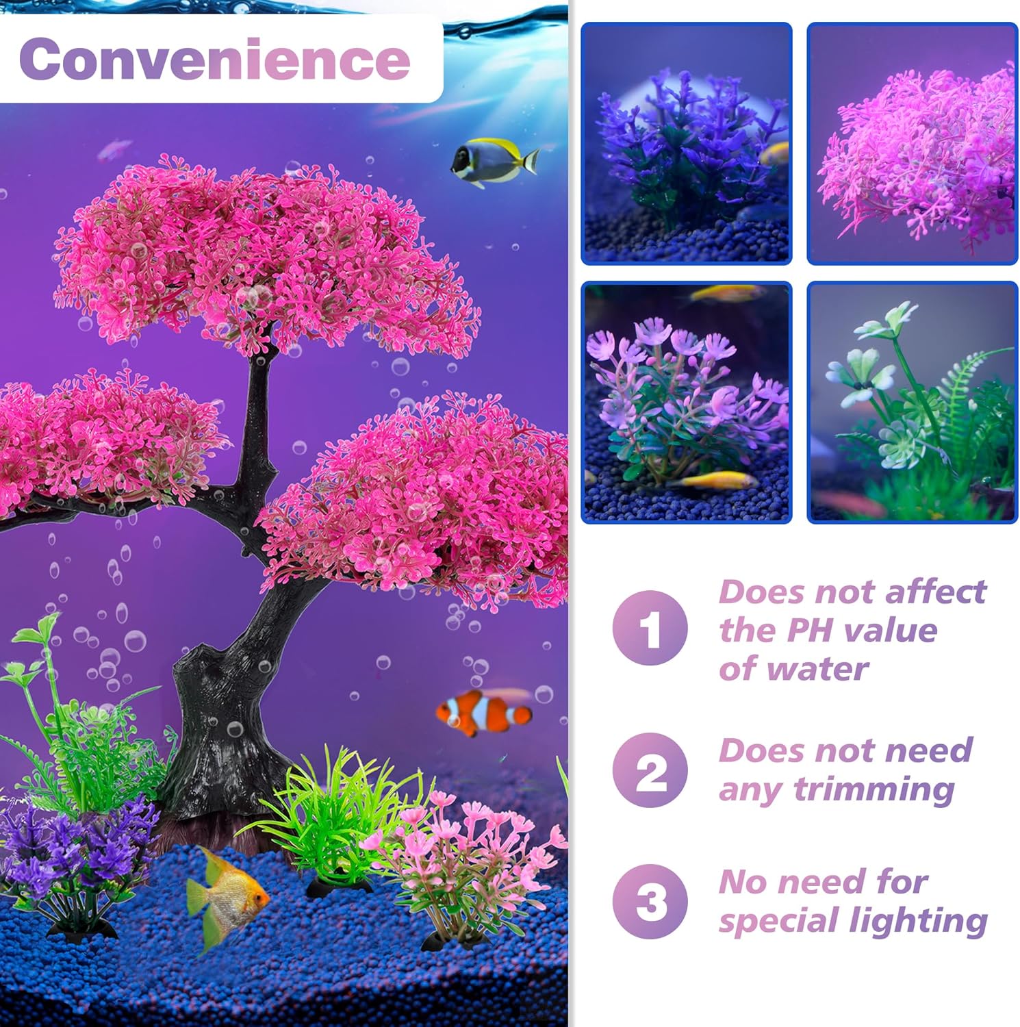 Ameliade Aquarium Artificial Plastic Plants Decoration, Pink Cherry Blossom Tree Aquarium Decor Set, Goldfish Betta Fish Tank Decorations Hides Accessories(Pink - Happypetzone.online - Image 5