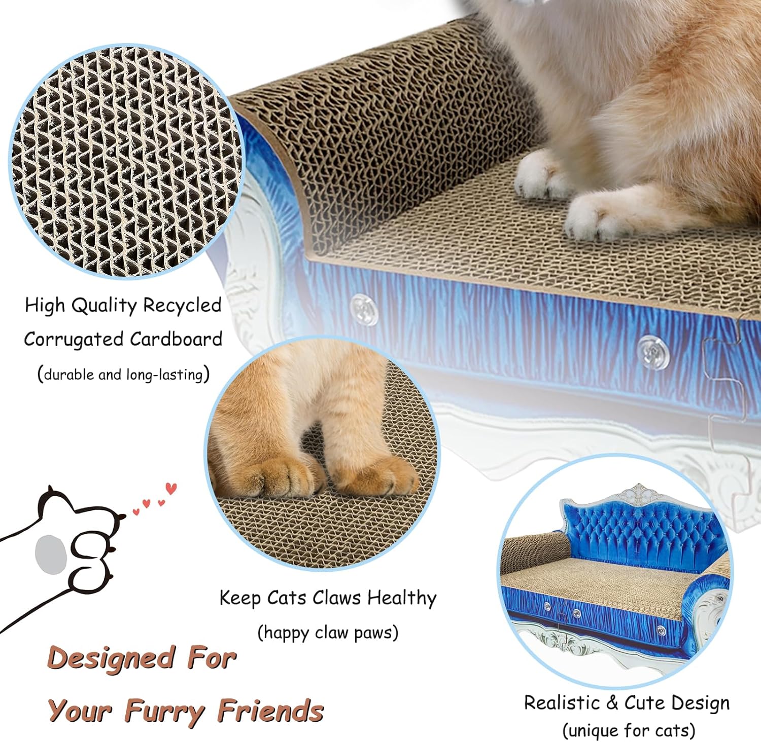 Luxury Cardboard Cat Scratcher Sofa Bed, Couch Shaped Cat Scratching Board, Scratch Lounge with Catnip, Scratcher for Indoor Cats Kittens Kitties - Happypetzone.online - Image 3