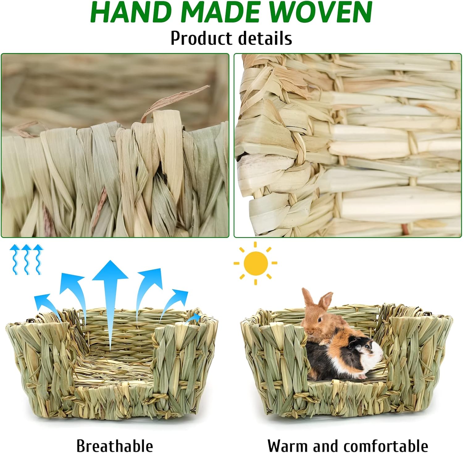 Hamiledyi Rabbit Grass Bed for Bunny, 12 Pcs Pet Bunny Chew Toys Natural Hand-Made Woven Hay Mat Hamster Grass Basket Small Animals Bedding for Guinea Pig Chinchilla Ferret Gerbil Rat - Happypetzone.online - Image 4