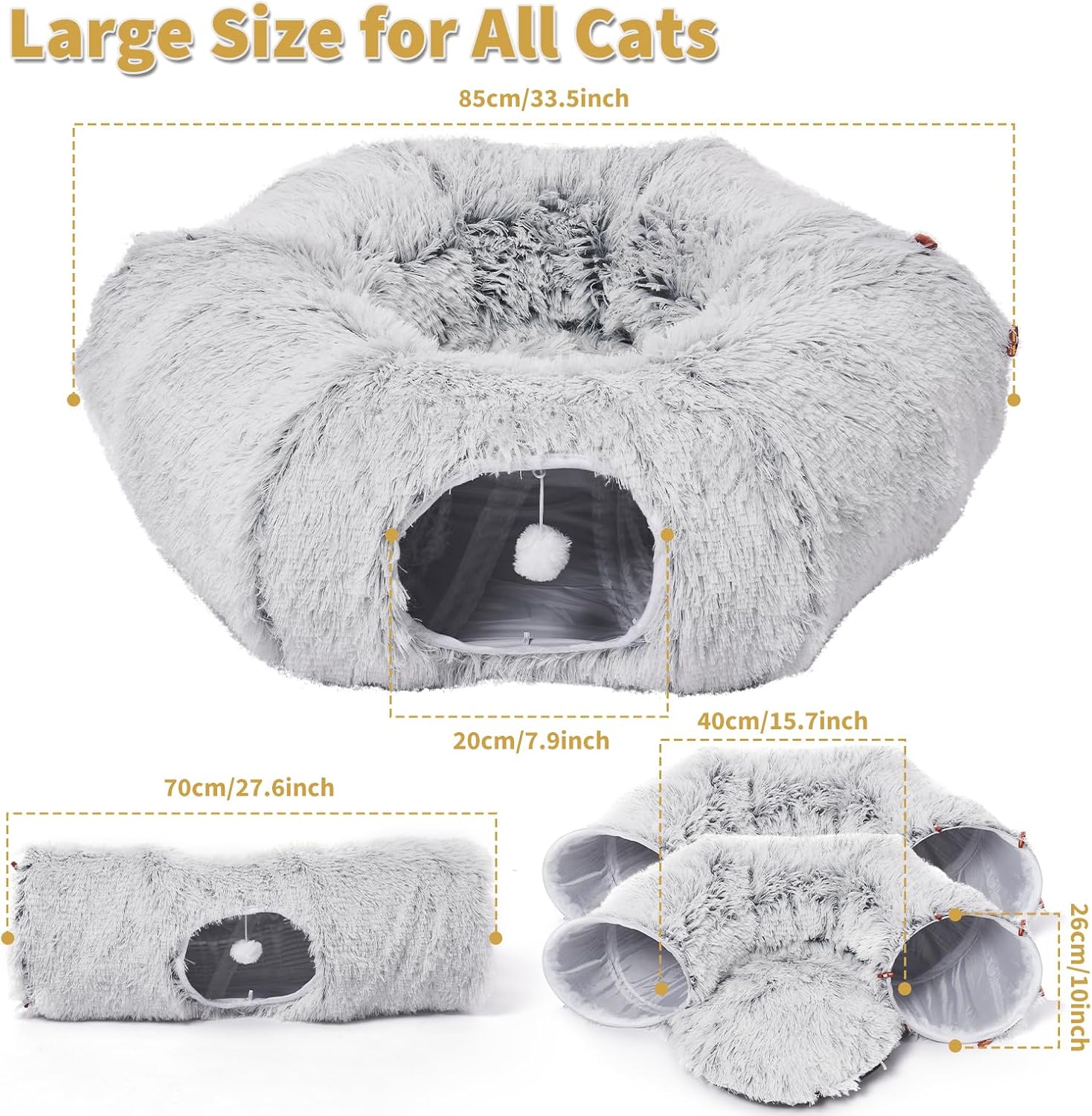 Odoland Cat Tunnels Bed with 1 Straight Tunnel and 20 Pet Toys - 5 Shapes DIY Indoor Cats Cave - Detachable Soft Cat Donut Tunnelset for Kitten Puppy Rabbit Ferret - Happypetzone.online - Image 2
