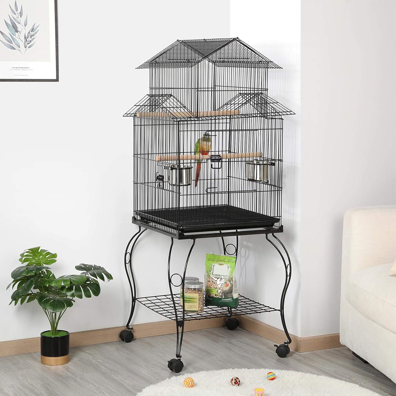 Yaheetech Budgie Cage 55-inch Rolling Standing Triple Roof Medium Parrot Cage Pet Bird Cage with Detachable Stand for Cockatiels Sun Parakeets Green-cheeked Conures Macaw - Happypetzone.online - Image 3