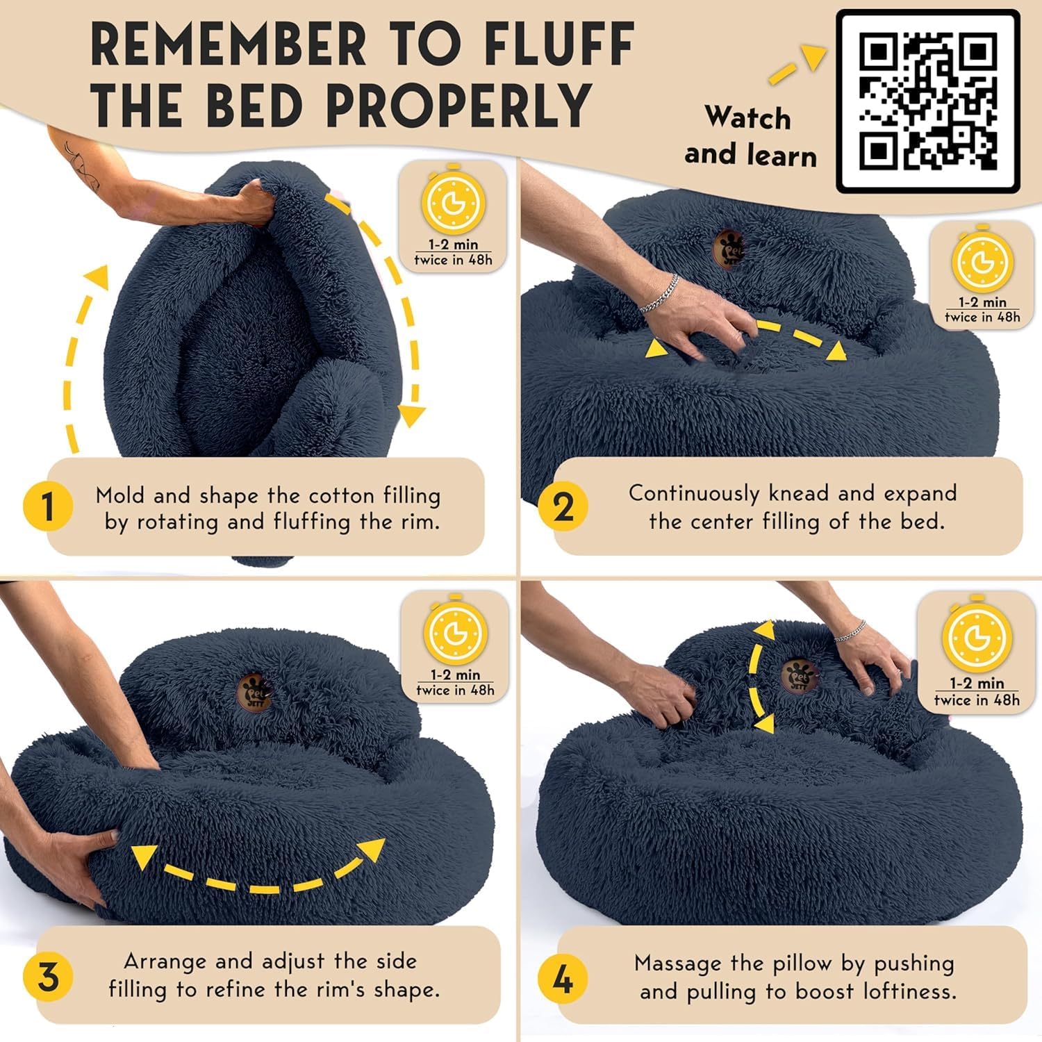 PetJett Calming Dog Bed Medium Size Dog - 30'' Donut Bed, Washable Dog Bed, Anti-Slip & Super Soft Fluffy Plush Round Dog Bed, Anti-Anxiety Premium Comfort Pet Bed, Fits Dogs Upto 45 lbs - Dark Grey - Happypetzone.online - Image 6