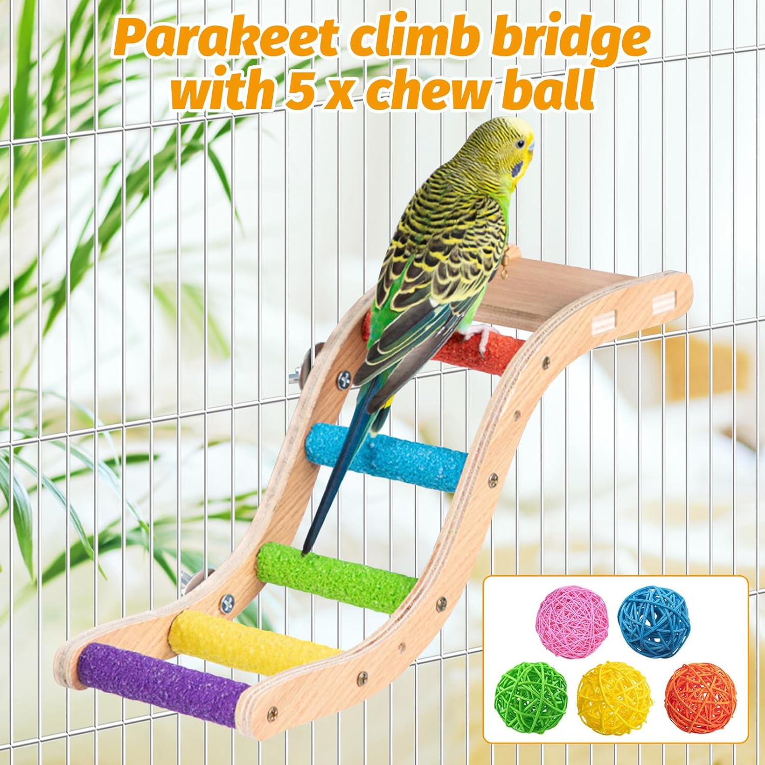 Hamiledyi Nature Wooden Bird Ladder Pet Parrots Climb Bridge Exercise Stands for Parakeet Climbing Chewing Bridge Bird Cage Accessories for Cockatiel Parakeet Lovebirds Budgie (Colorful) - Happypetzone.online - Image 4