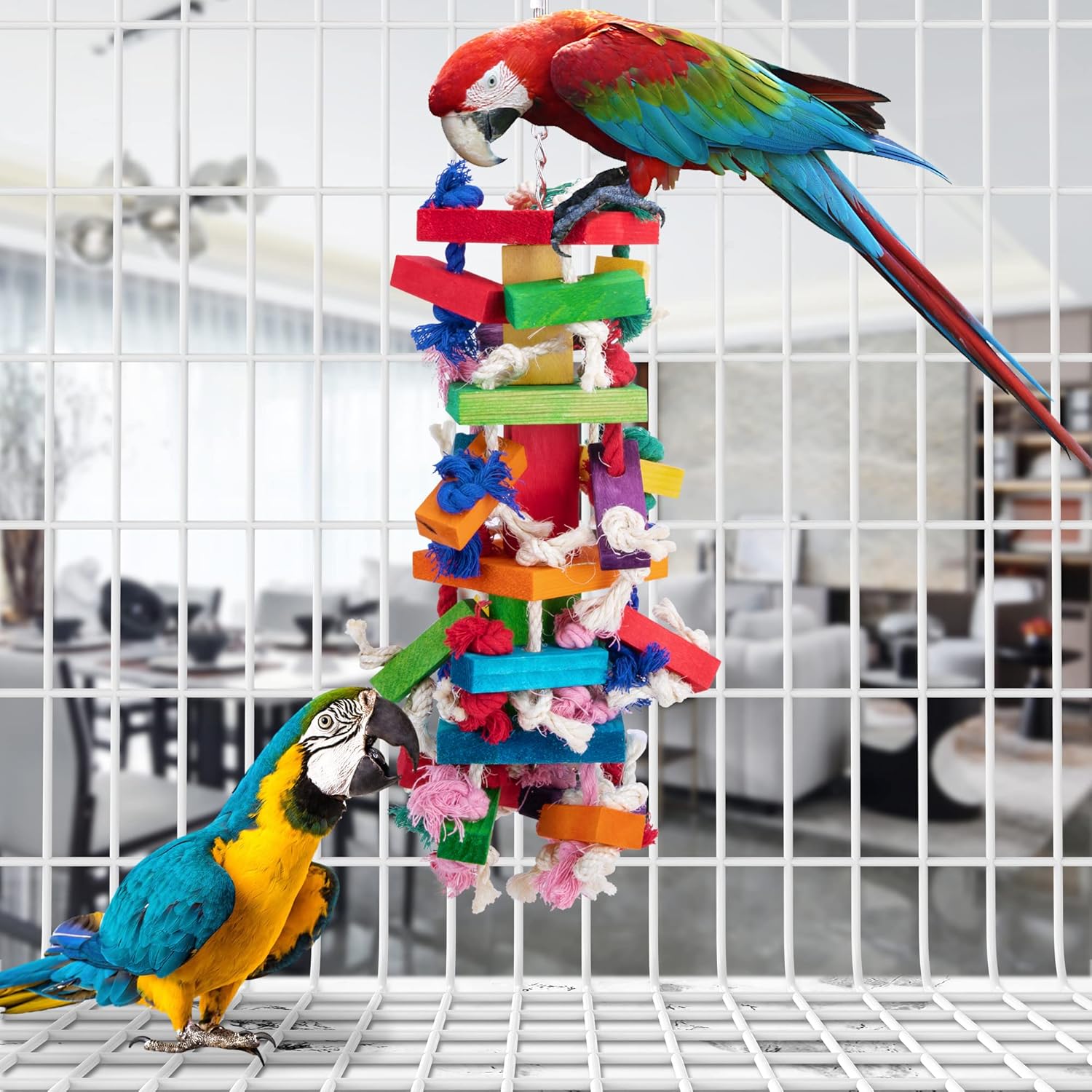 Deloky Bird Block Knots Tearing Toy- 19.7 inch Multicolored Natural Wooden Parrot Chewing Toy Suggested for Macaws cokatoos, African Grey and a Variety of Amazon Parrots. (Large Size) - Happypetzone.online - Image 5