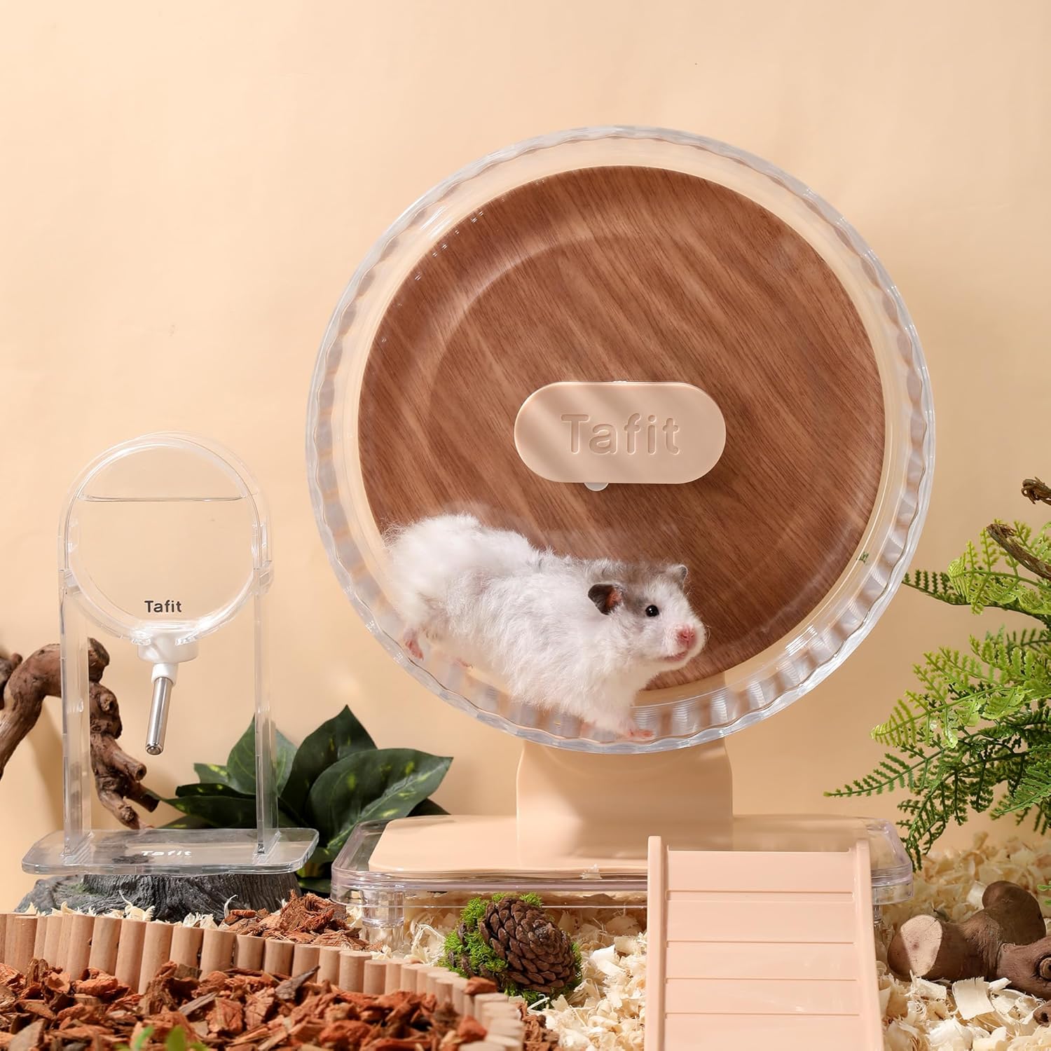 Silent Hamster Wheel 10.5 Inch Dual-Bearings Quiet Running Exercise Wheels with Wood Grain Backboard, Height Adjustable for Syrian Hamsters, Gerbils, Mice, Hedgehog, Lemmings, Warm Brown - Happypetzone.online - Image 7