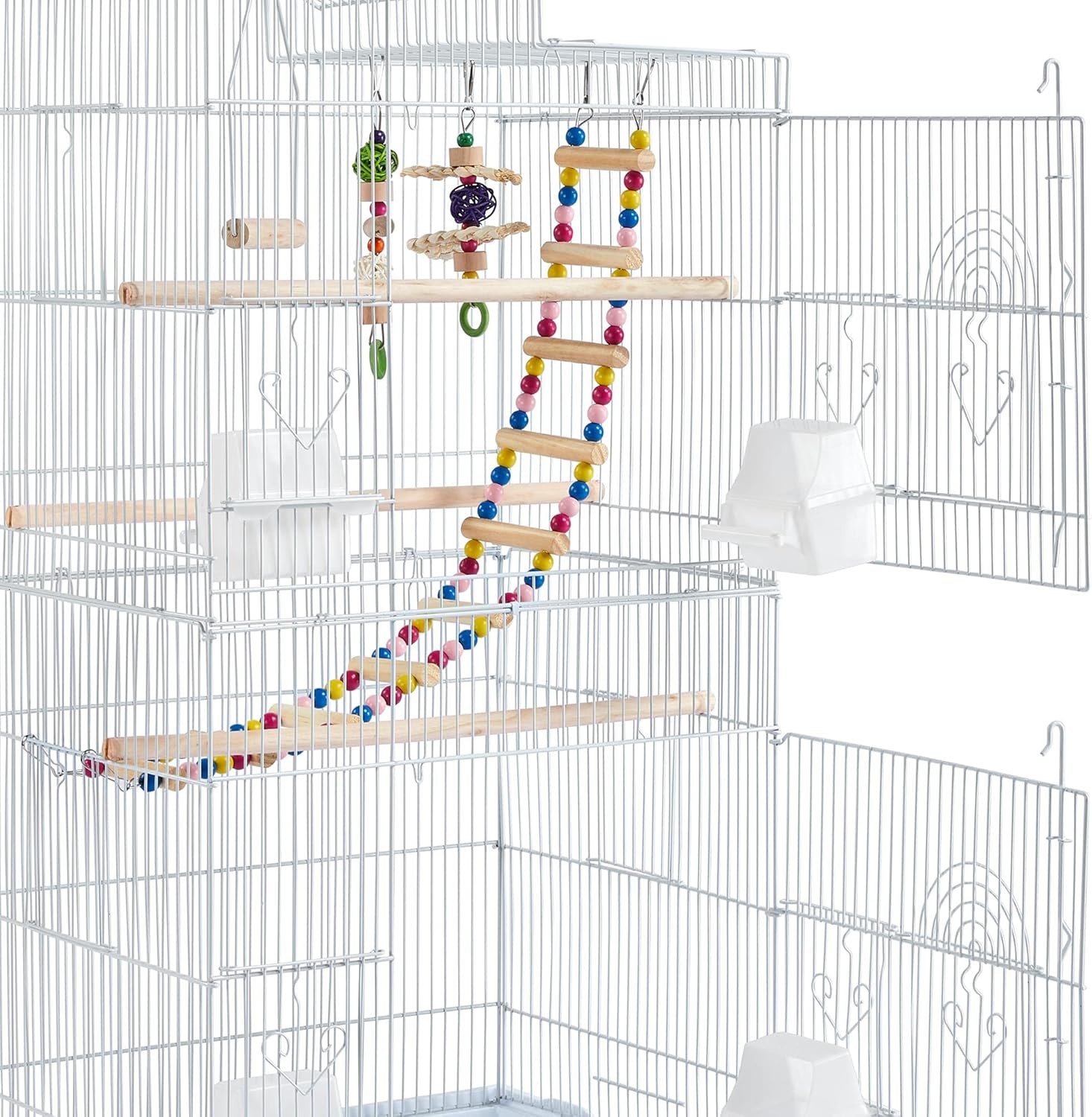 Yaheetech 62.5-inch Roof Top Flight Bird Cage for Parakeets Cockatiels Conures Finches Lovebirds Canaries Budgies Small Parrots, Large Birdcage with Detachable Rolling Stand, White - Happypetzone.online - Image 4
