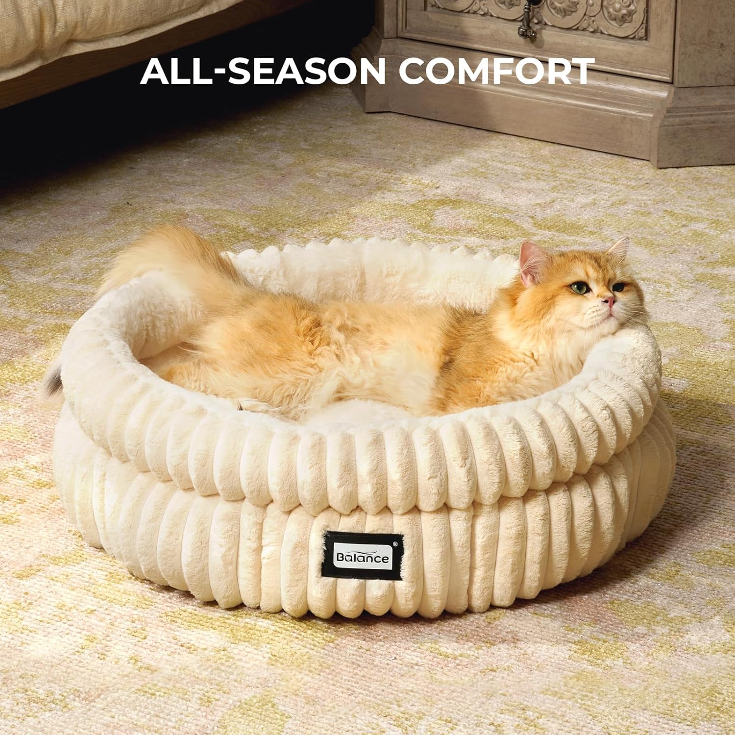 BALANCE Cat Bed Kitten Bed, Washable Round Cat Beds for Indoor Cats,Super Soft Plush Faux Fur Pet Bed for Puppy and Kitten with Anti-Slip Bottom - Happypetzone.online - Image 4