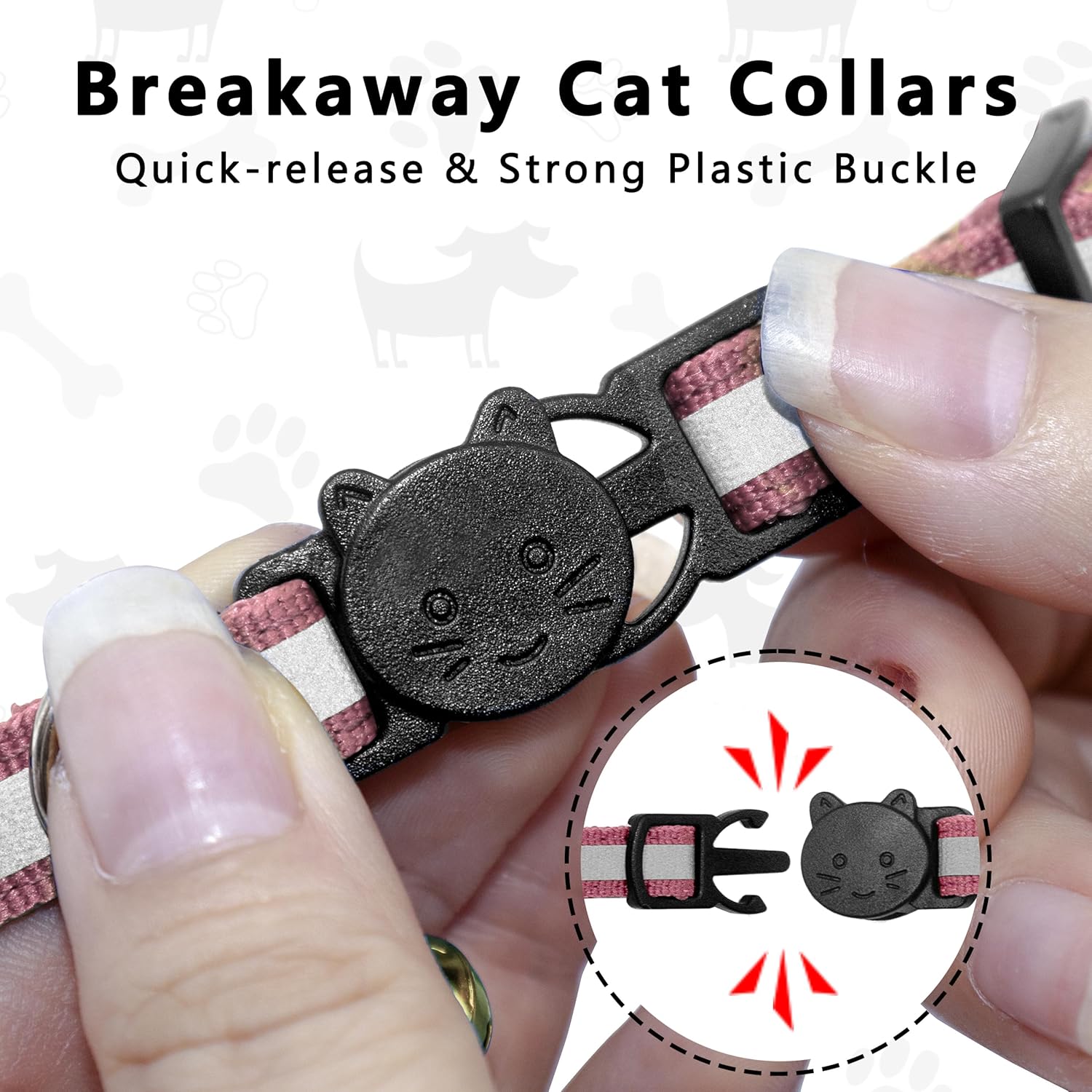 Seyezo Airtag Cat Collar Breakaway, Reflective Kitten Collar with Air Tag Holder, Lightweight Airtag Cat Collar with Bell for Boys Girls, GPS Tracker 0.4’’ Width Adjustable with Safety Buckle, Pink - Happypetzone.online - Image 4