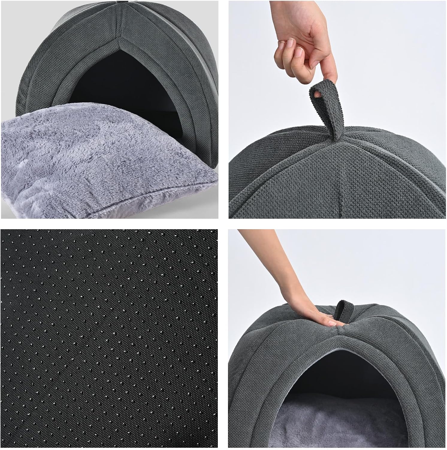 Amazon Basics Cat Cave Bed, 2-in-1 Foldable House for Indoor Cats, with Washable Cushion and Non-Slip Base, 17.5 x 17.5 Inches, Large - Happypetzone.online - Image 2