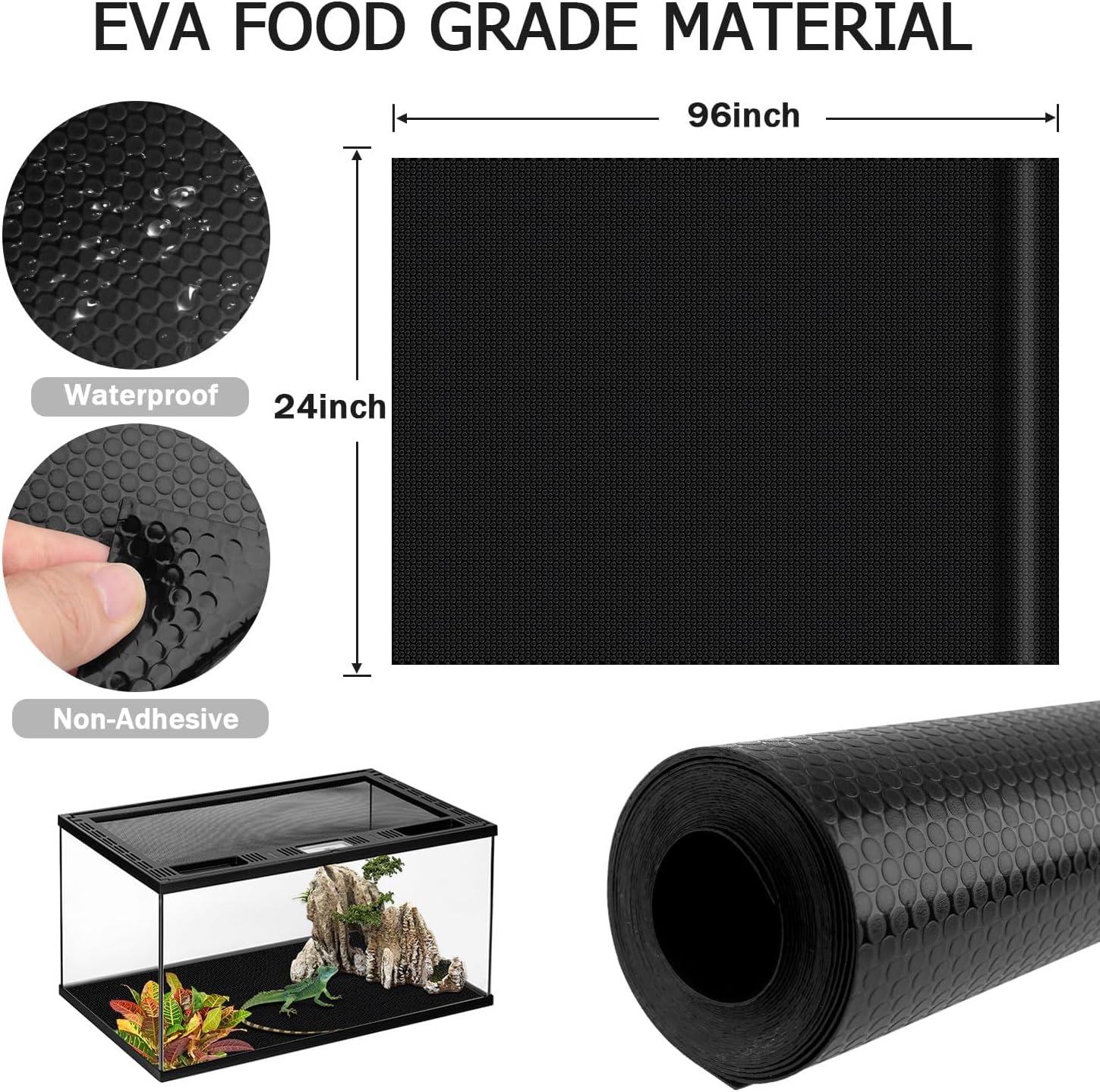 120 Gallon Reptile Terrarium Mat Liner, 96" X 24" Bearded Dragon Tank Accessories, Bearded Dragon Substrate flooring for 4x2x2 Reptile Enclosure, Reptile Bedding Carpet for Gecko,Lizard, Black - Happypetzone.online - Image 5
