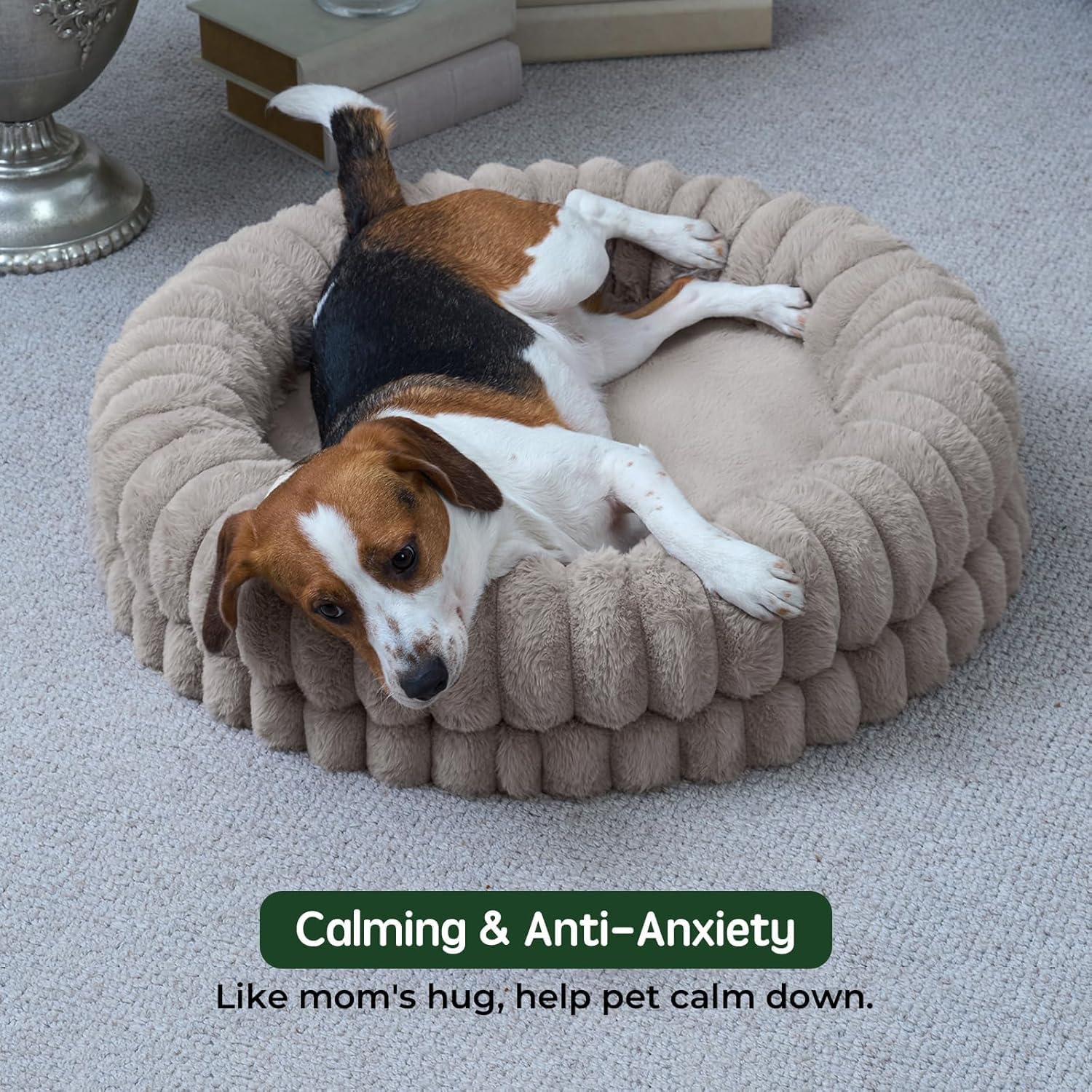 BALANCE Luxury Donut Dog Bed, 30 Inches Round Dog Bed Medium Size Dogs Washable, Orthopedic Calming Dogs Bed for Pets with Anti-Slip Bottom, Oatmeal - Happypetzone.online - Image 3