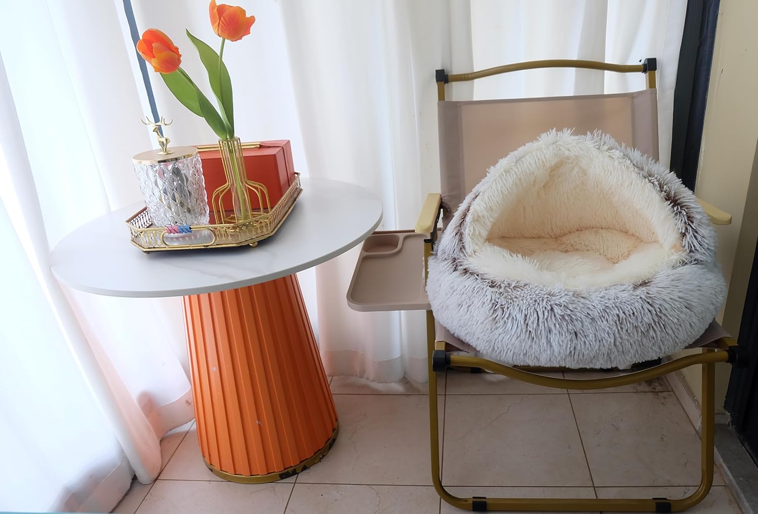 ZaneSun Calming Round Dog Bed & Cat Cave with Hooded Cover, Plush Fluffy Anti-Anxiety Cat Bed, Waterproof Bottom Washable (Coffee, 20x20inch) - Happypetzone.online - Image 6