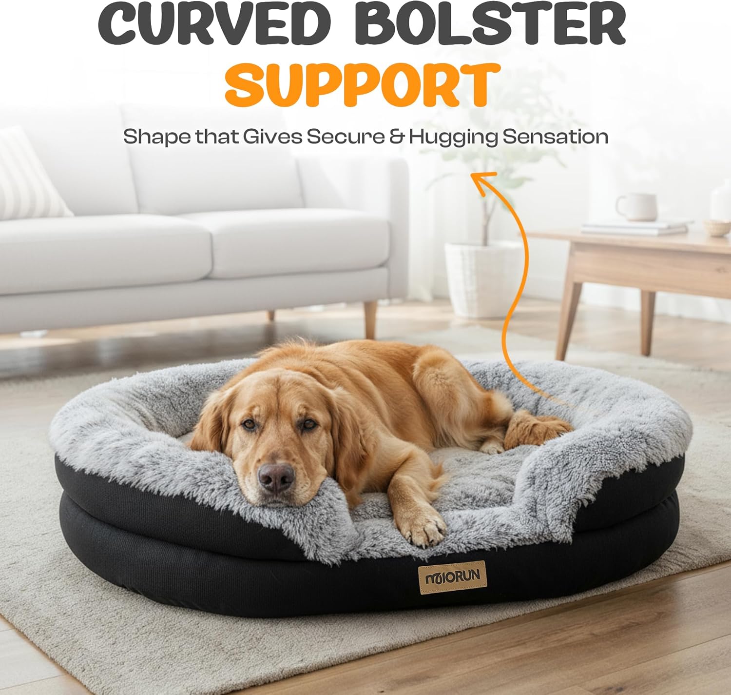 Fluffy Orthopedic Dog Bed for Large & Extra Large Dogs, Calming Plush Sofa Bed with Curved Bolster Support and Egg-Crate Foam Base, 43" Cozy Oval Pet Donut Bed with Washable Cover, Gray - Happypetzone.online - Image 5