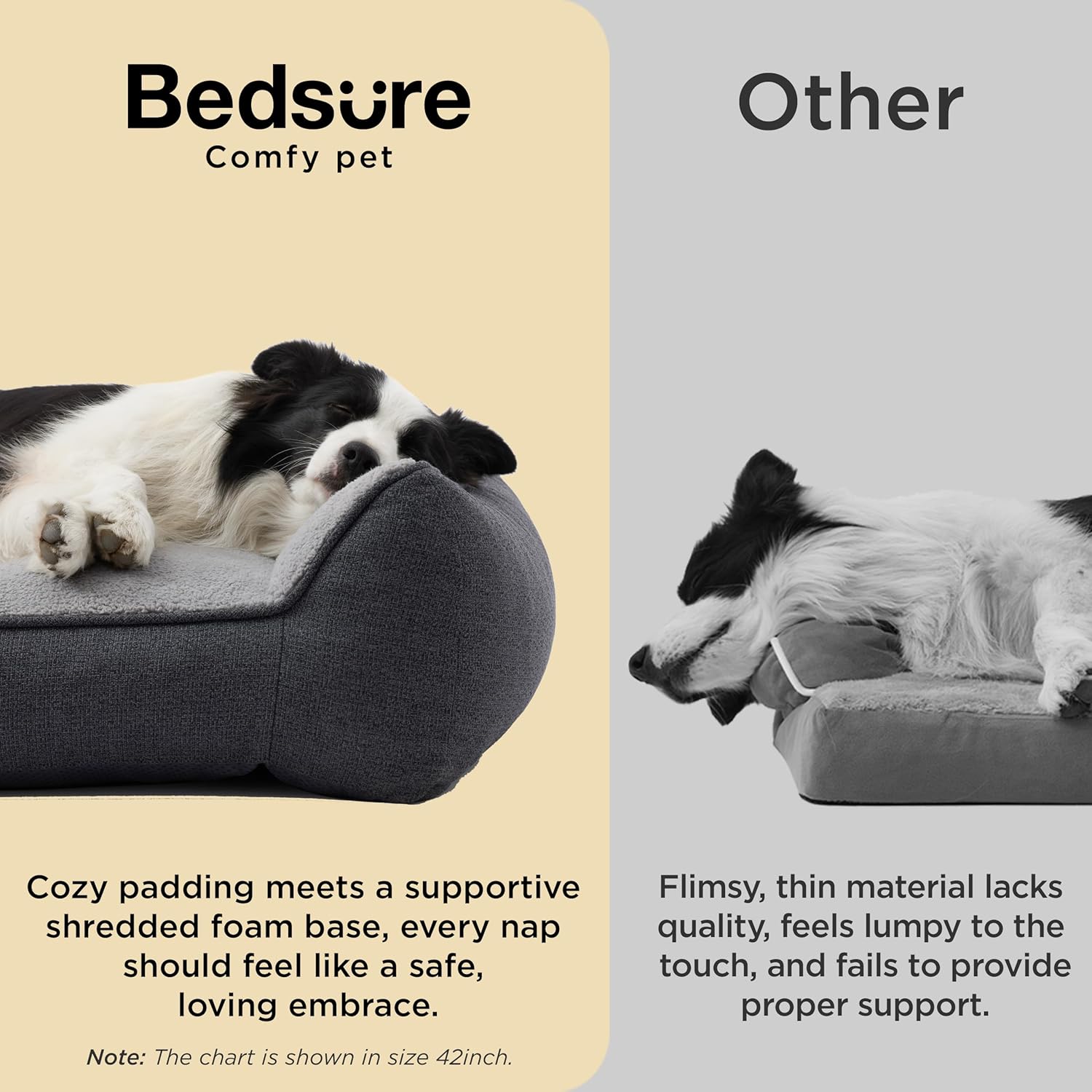 Bedsure SupportMax™ XL Orthopedic Dog Beds Large Sized Dog - As Seen on TV Extra Thick Supportive Dogs Couch with Waterproof Washable Cover, Extra Large Comfort Pet Sofa with Soft Sherpa, Grey, 42" - Happypetzone.online - Image 3