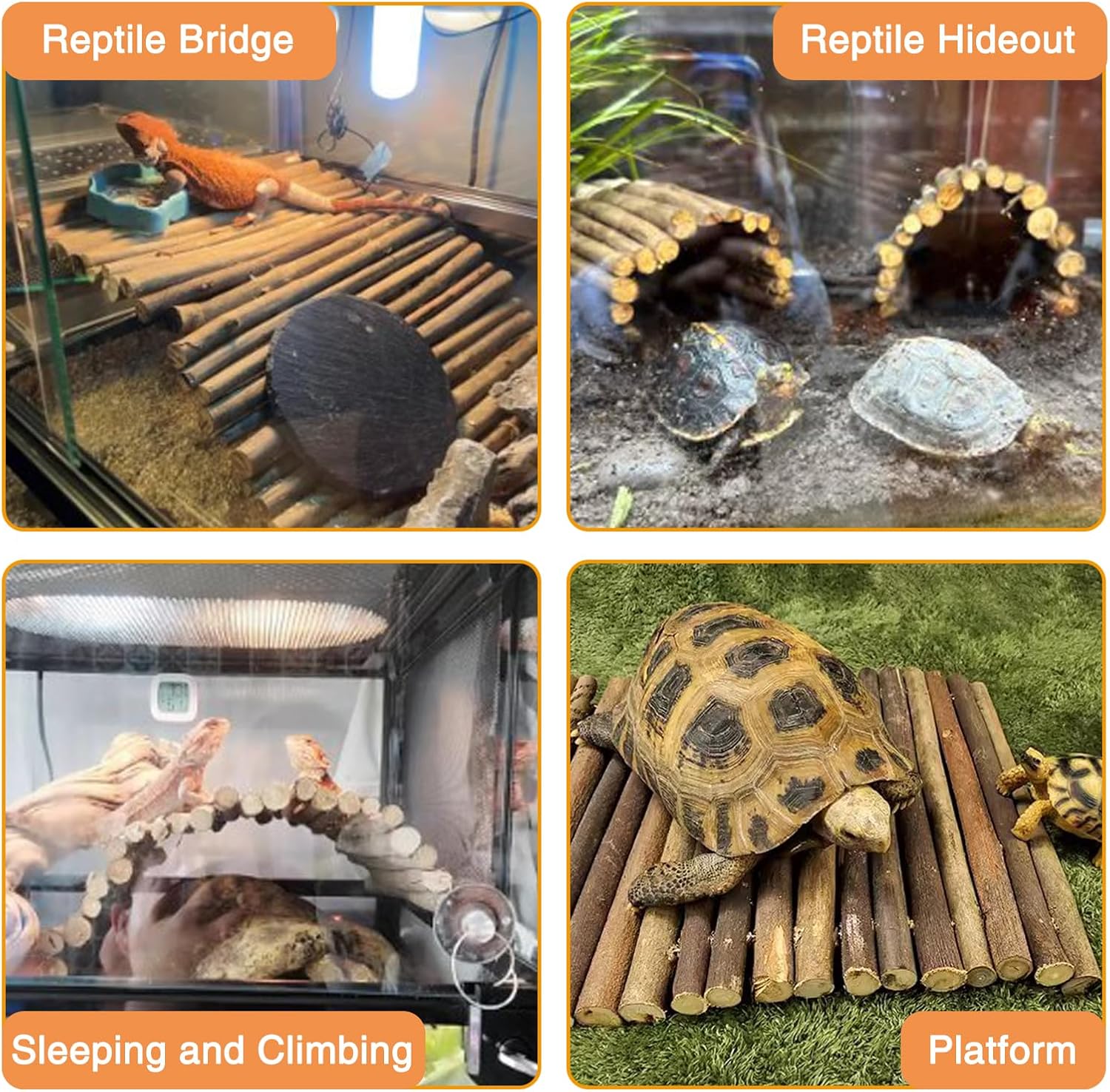 Hamiledyi Extra Large Wooden Reptile Hideout Bearded Dragon Bendy Bridge Climbing Ladder Hiding Hut Reptiles Hide Cave Habitat Decor for Lizards Gecko Spiders Snakes Tortoise(XL:20" x 11.8") - Happypetzone.online - Image 2