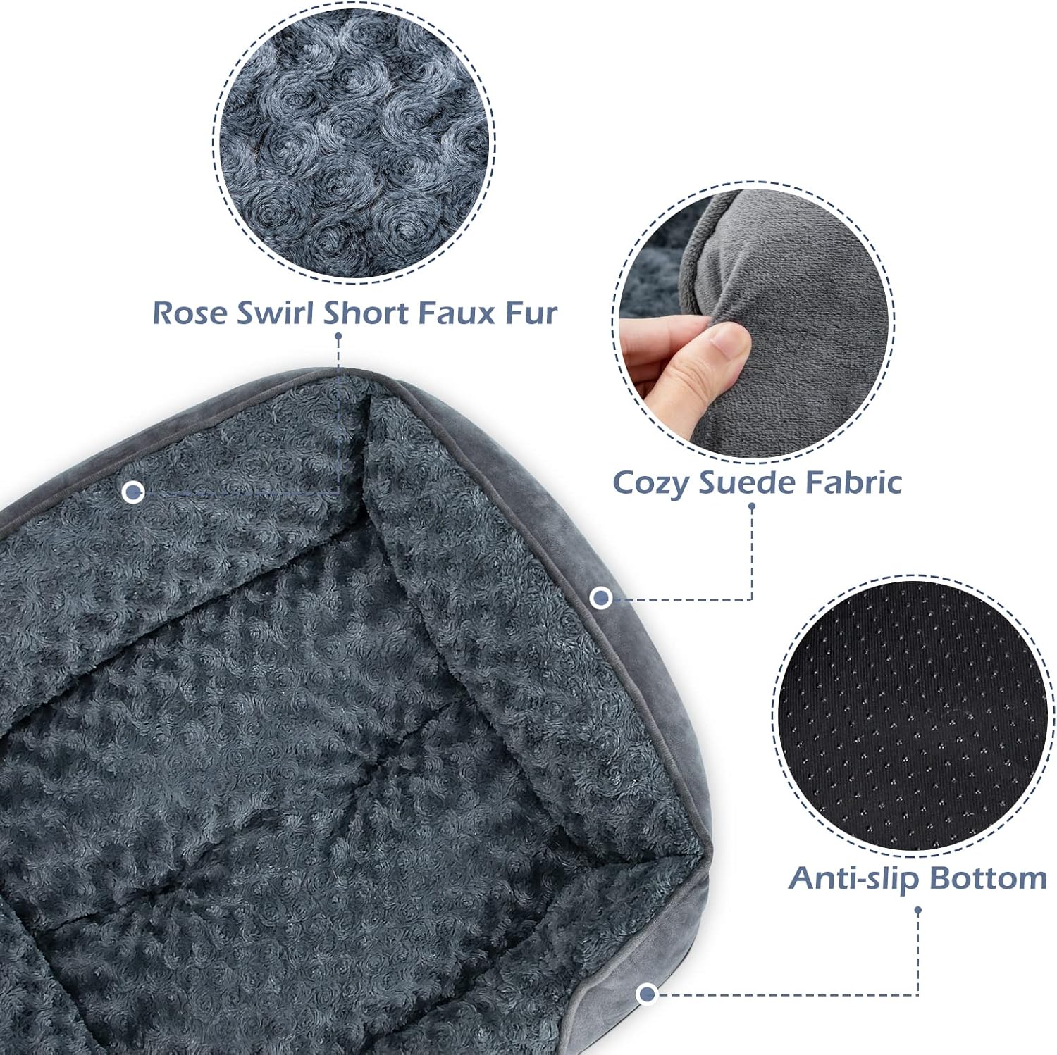 INVENHO Large Dog Bed for Large Medium Small Dogs, Rectangle Washable Orthopedic Dog Bed, Soft Calming Sleeping Puppy Bed Durable Pet Cuddler with Anti-Slip Bottom L(30"x24"x9") - Happypetzone.online - Image 4