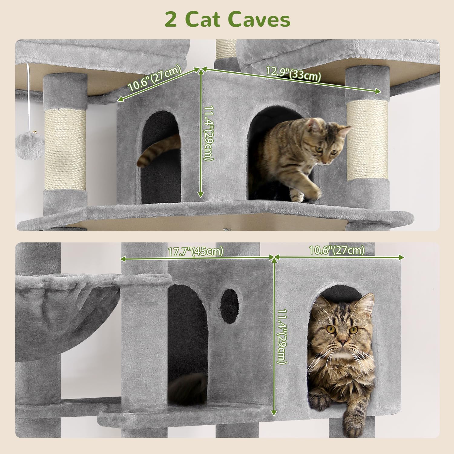 Globlazer Cat Trees and Towers for Multiple Adult Cats, 82-inch XXL Tall Cat Tree Tower for Indoor Cats with Scratching Post, 3 Perches, 2 Condos, 2 Hanging Baskets, F82, Light Grey - Happypetzone.online - Image 4