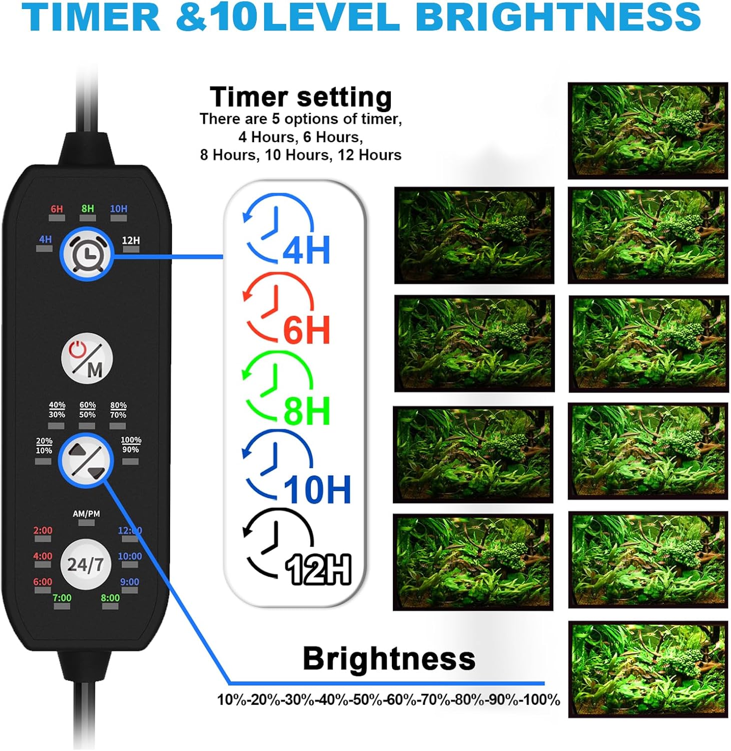 SEAOURA 24/7 Mode Led Aquarium Light for Plants Growth-Full Spectrum Fish Tank Light with Timer, Auto On/Off, 7 Colors, Adjustable Brightness, for 12 to 18 Inch Freshwater Tank - Happypetzone.online - Image 4