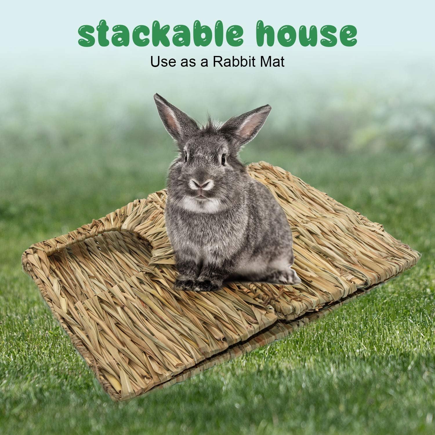 BWOGUE Extra Large Grass House for Rabbits,Hand Crafted Natural Grass Hideaway Foldable Bed Hut with Openings Playhouse for Bunny Guinea Pig Chinchilla Ferret for Play and Sleep - Happypetzone.online - Image 6