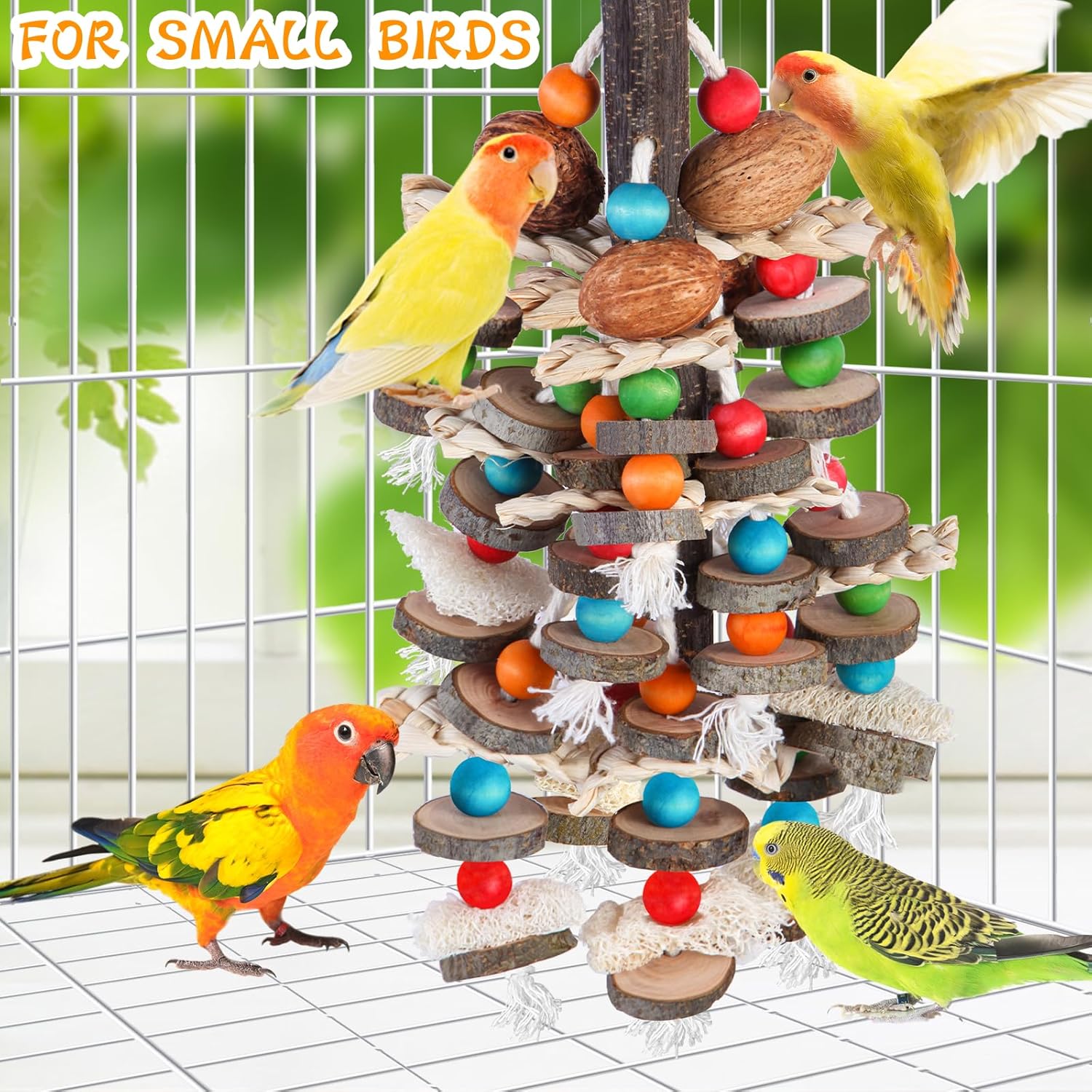 BBjinronjy Large Parrot Toys Bird Chewing Toys-Natural Nuts Corn Loofah Wooden Bird Cage Toy for African Grey,Macaws,Conure,Cokatoos,Cockatiel,Amazon Parrots and Other Medium and Small Birds - Happypetzone.online - Image 6