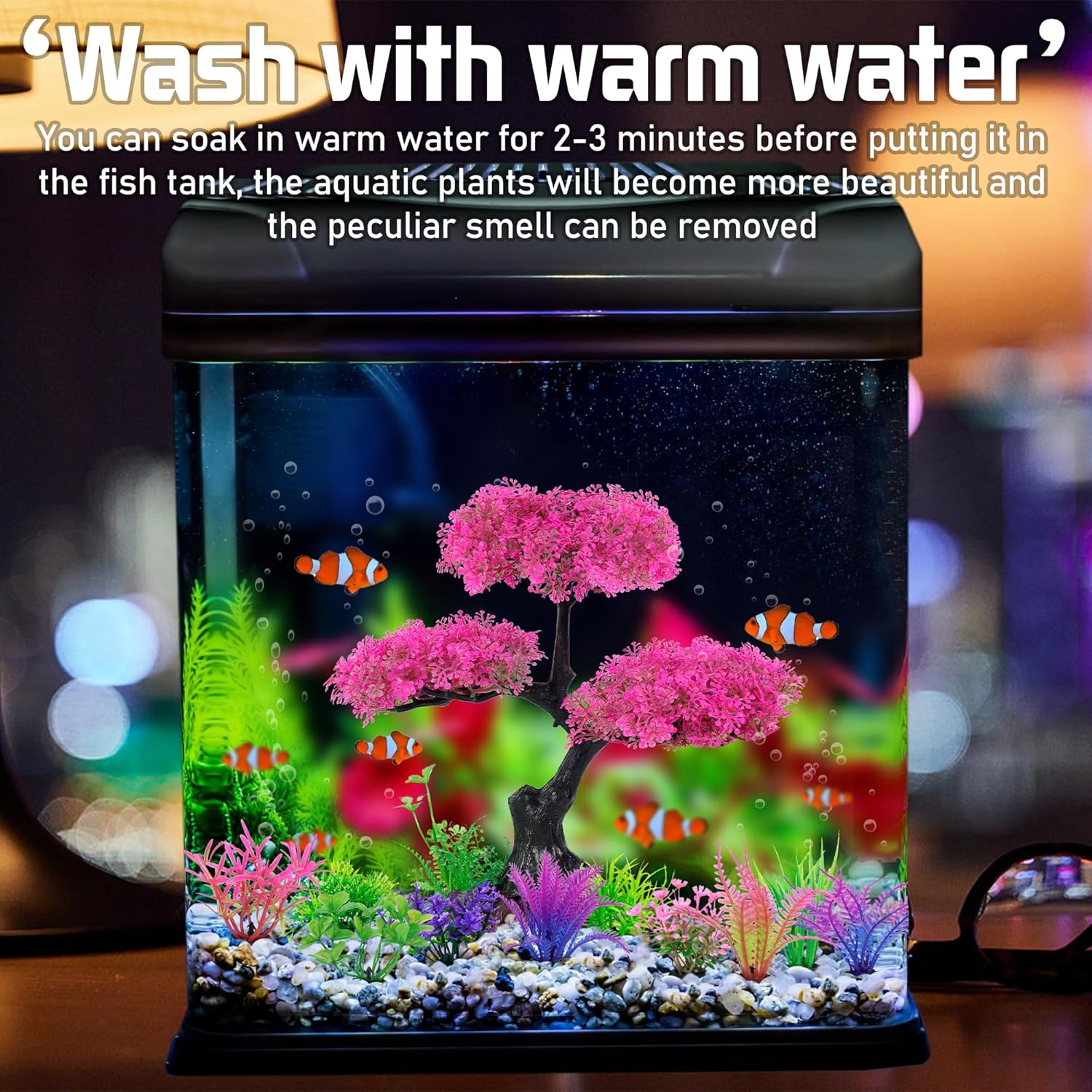 Ameliade Aquarium Artificial Plastic Plants Decoration, Pink Cherry Blossom Tree Aquarium Decor Set, Goldfish Betta Fish Tank Decorations Hides Accessories(Pink - Happypetzone.online - Image 4