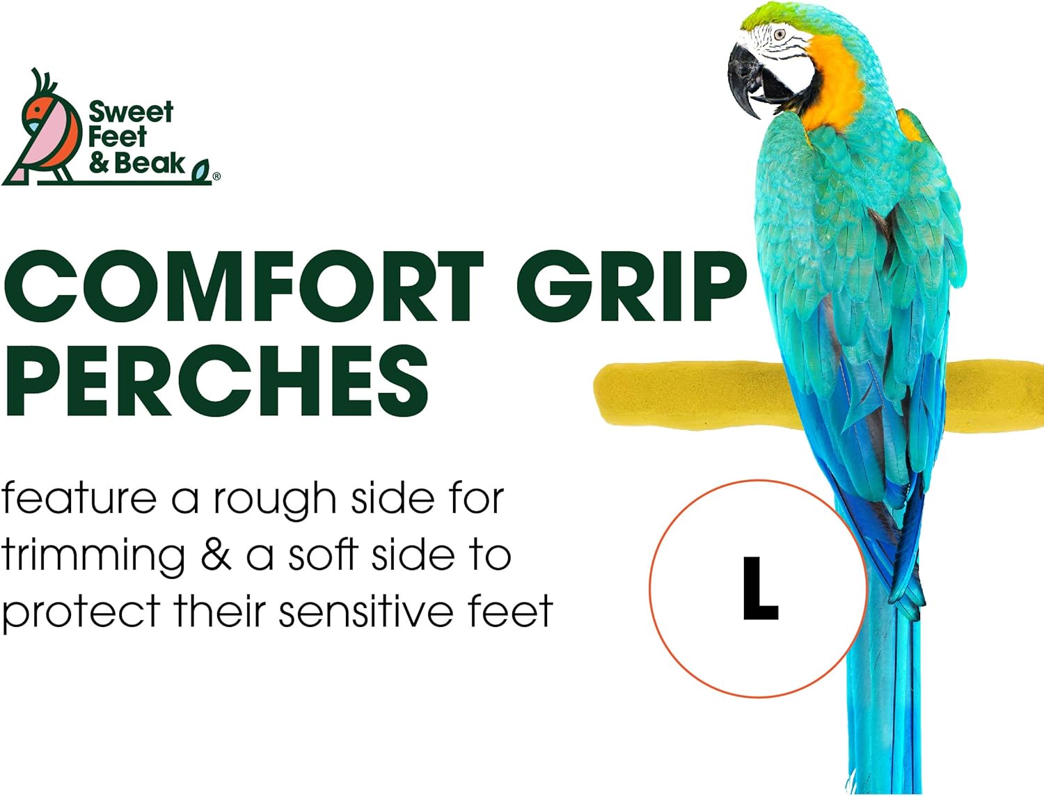 Sweet Feet and Beak Comfort Grip Safety Perch for Bird Cages - Pedicure Perch for Birds to Keep Nails and Beaks in Top Condition - Safe Easy to Install Bird Cage Accessories L 13" - Yellow - Happypetzone.online - Image 2