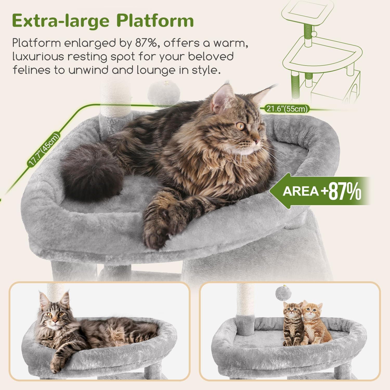 Globlazer Giant Cat Tree, 83 inch Cat Tree for Indoor Cats Large Adult, XXL Cat Tower with 9 Scratching Posts for 20lb+ Heavy Duty Large Adult Cats, F83, Light Grey - Happypetzone.online - Image 2