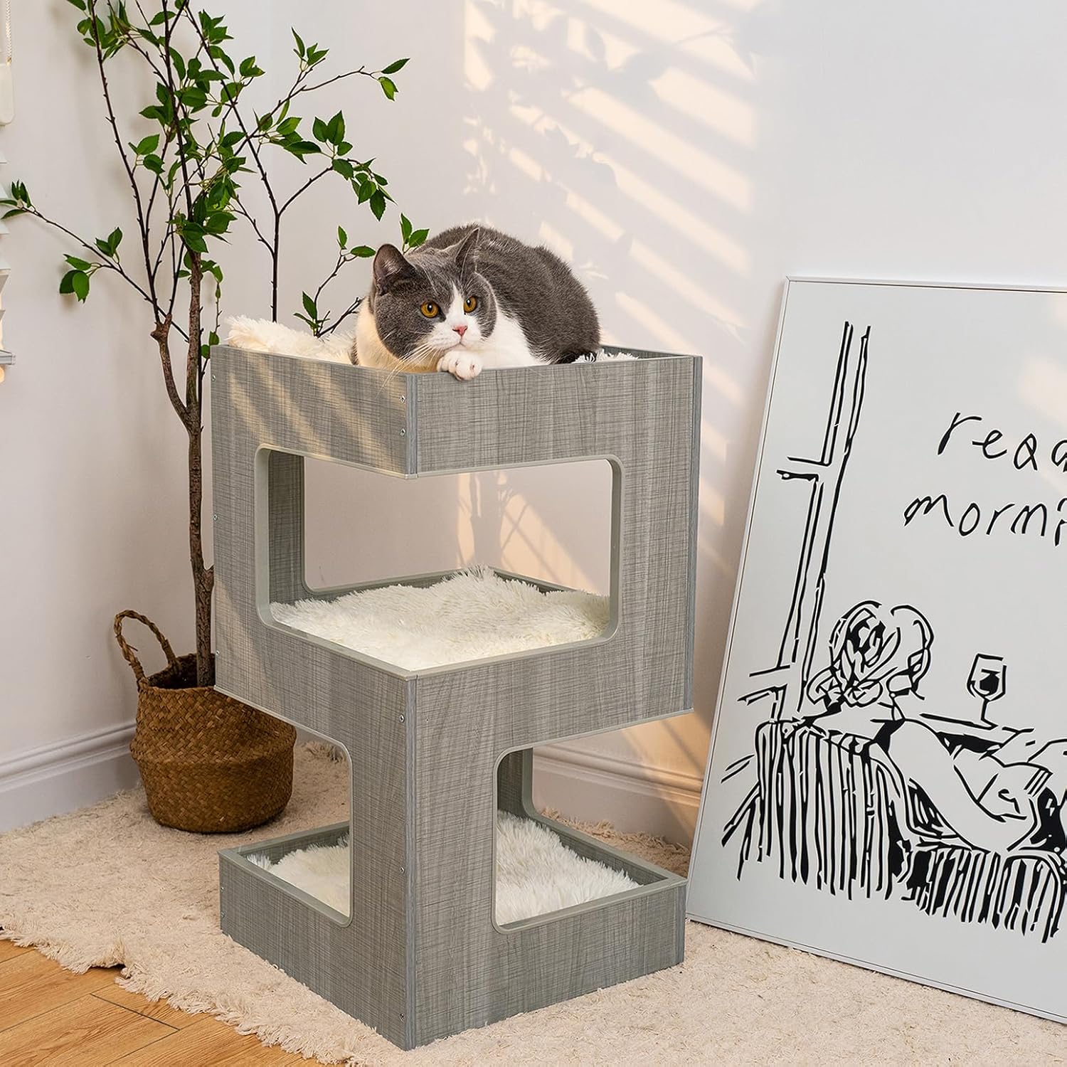 ACH Modern Cat Furniture Cat Tree Spacious Perch Multi-Level Cat Tower for Indoor Cats 27.5 Inch Luxury Cat Tree Stand House for Kittens with Removable Soft Blanket and Condo - Happypetzone.online - Image 2